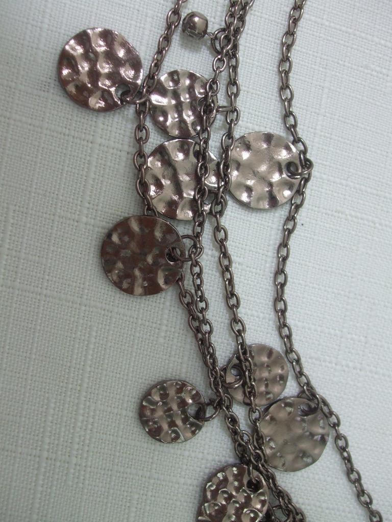 Vintage Necklace Small Dangling Circle Medallions Hanging on Chain Bronze Metal