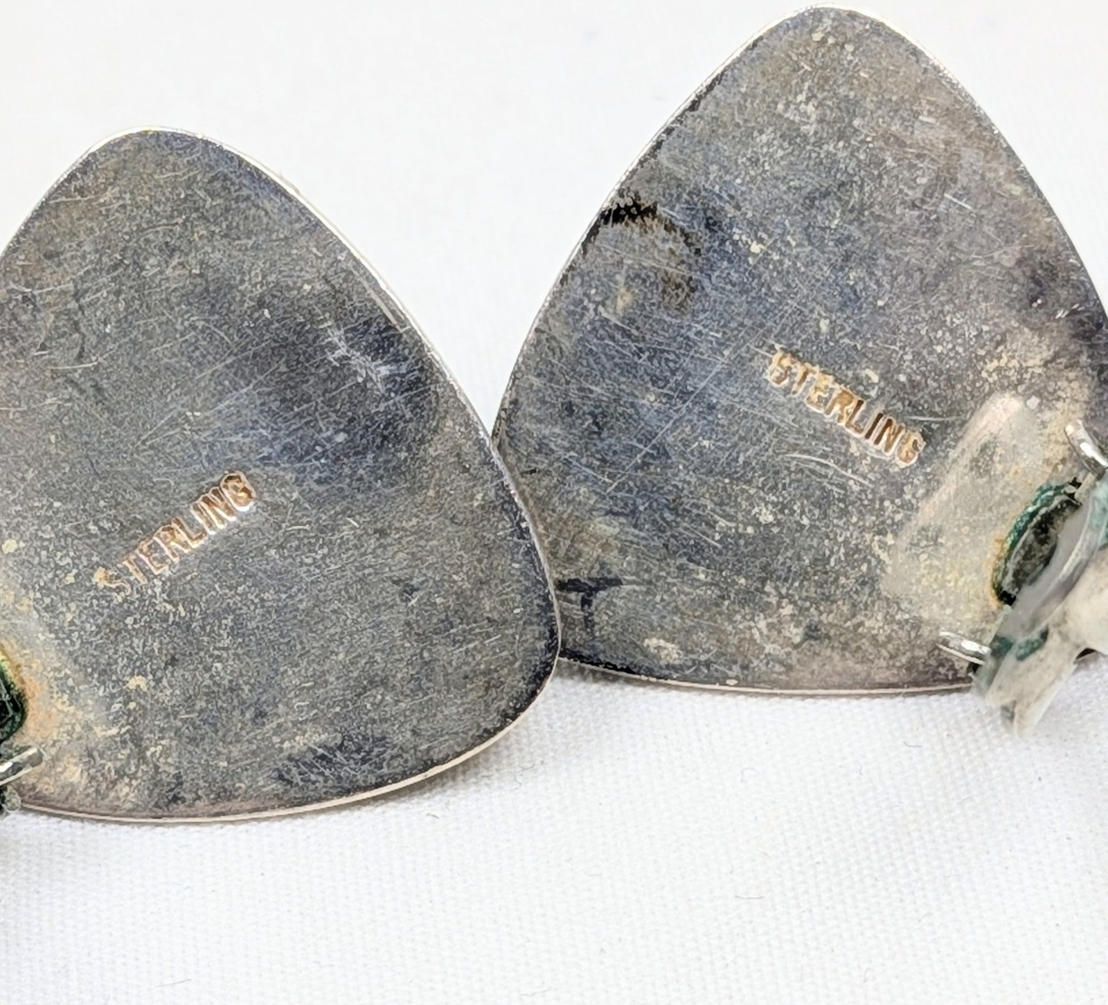 Vintage Turquoise Silver Earrings Triangle Geometric Sterling Bevel Set Clip On