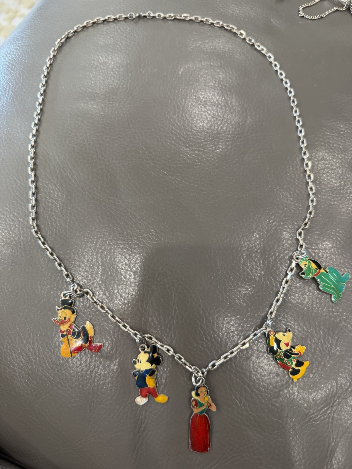 vintage sterling silver Disney Charm Necklace Mickey Mini Mouse Goofy Etc