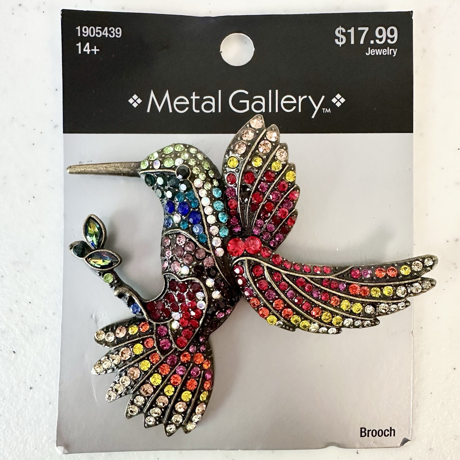 Vintage Hummingbird Bird Branch Multi Color Rhinestone Crystal Brooch Pin NEW