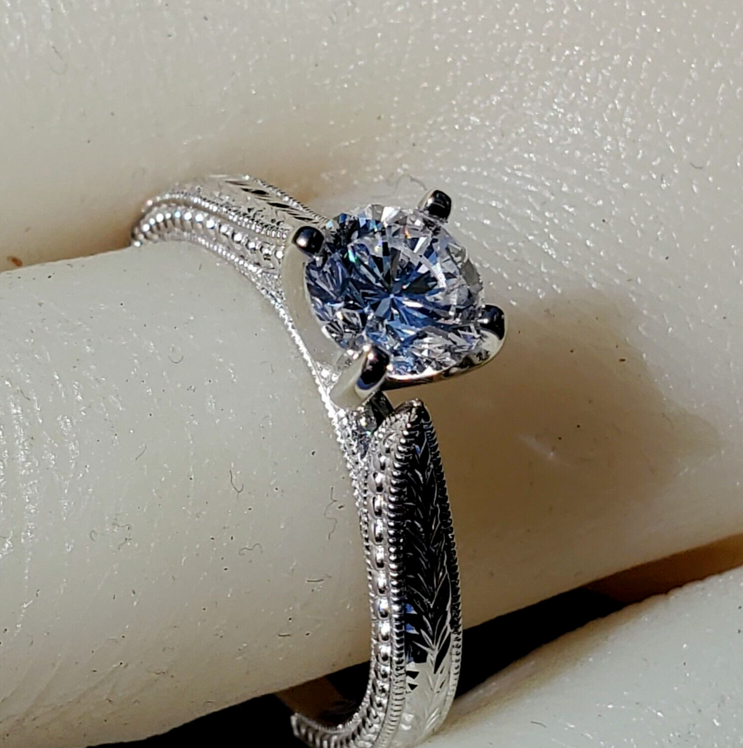 ORIGINAL Gabriel co DIAMOND EARTH MINED Deco Engagement Ring 14K GOLD Solitaire