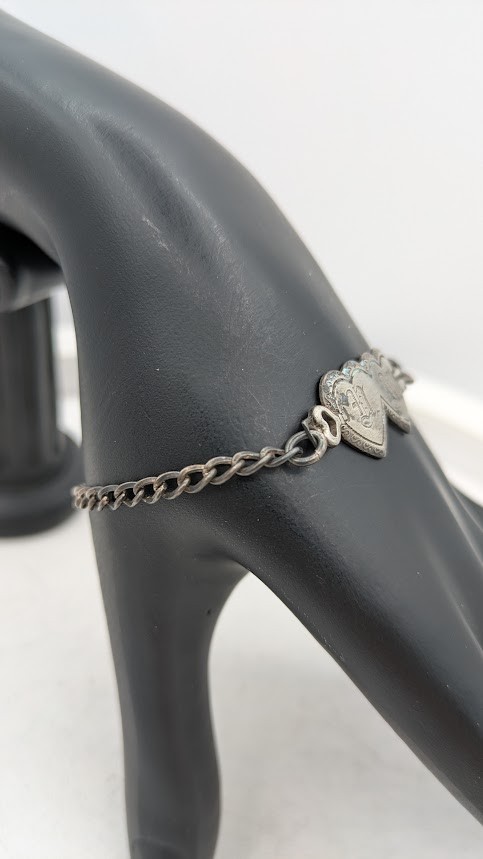 Vintage Sterling Silver Sweetheart ID Bracelet Double Heart HN Monogram