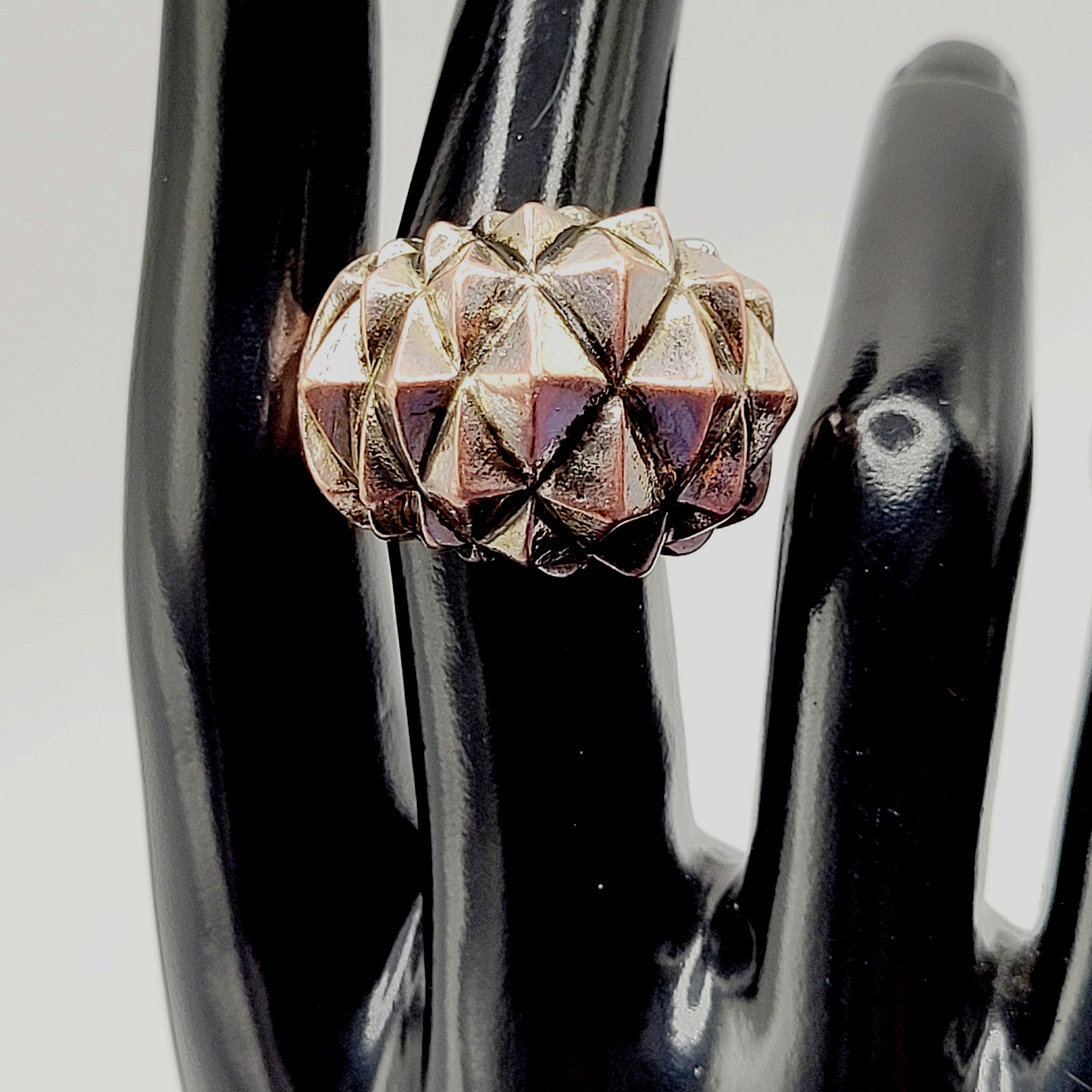 Brutalist Modernist Spike Geometric Pyramid Quilt Dome Mix Metal Tone Ring 6.5