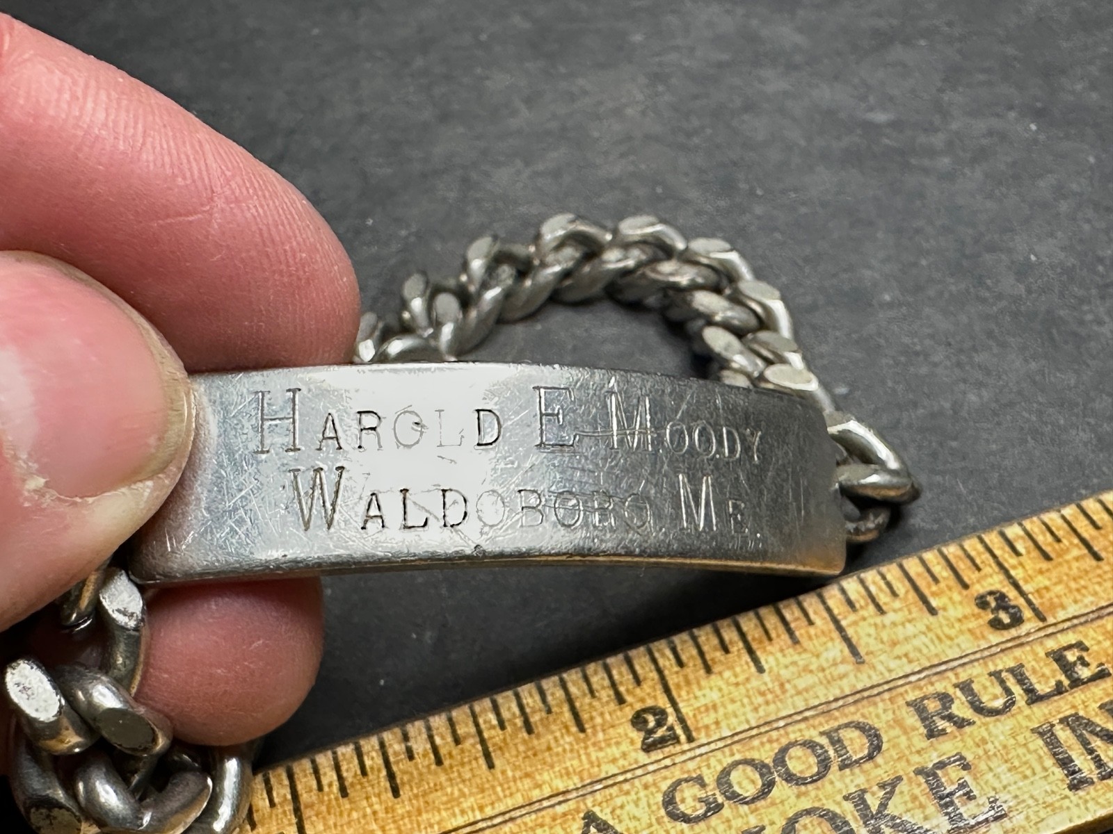 Vintage Sterling ID Name Bracelet, Harold E. Moody, Waldoboro ME