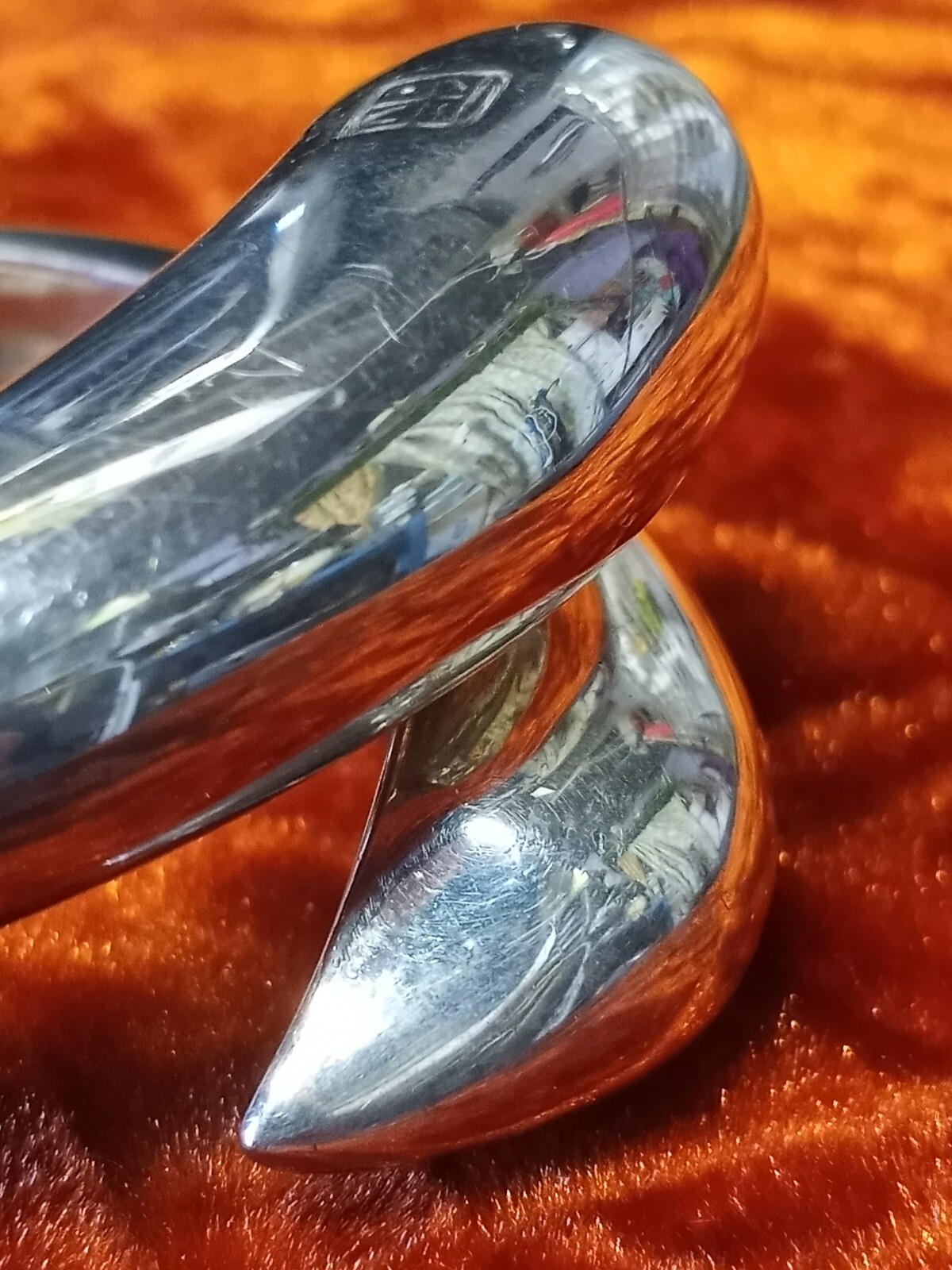 Rare Vintage Designer Hinge Cuff Bracelet Silver Metal Signed Modern Stamp