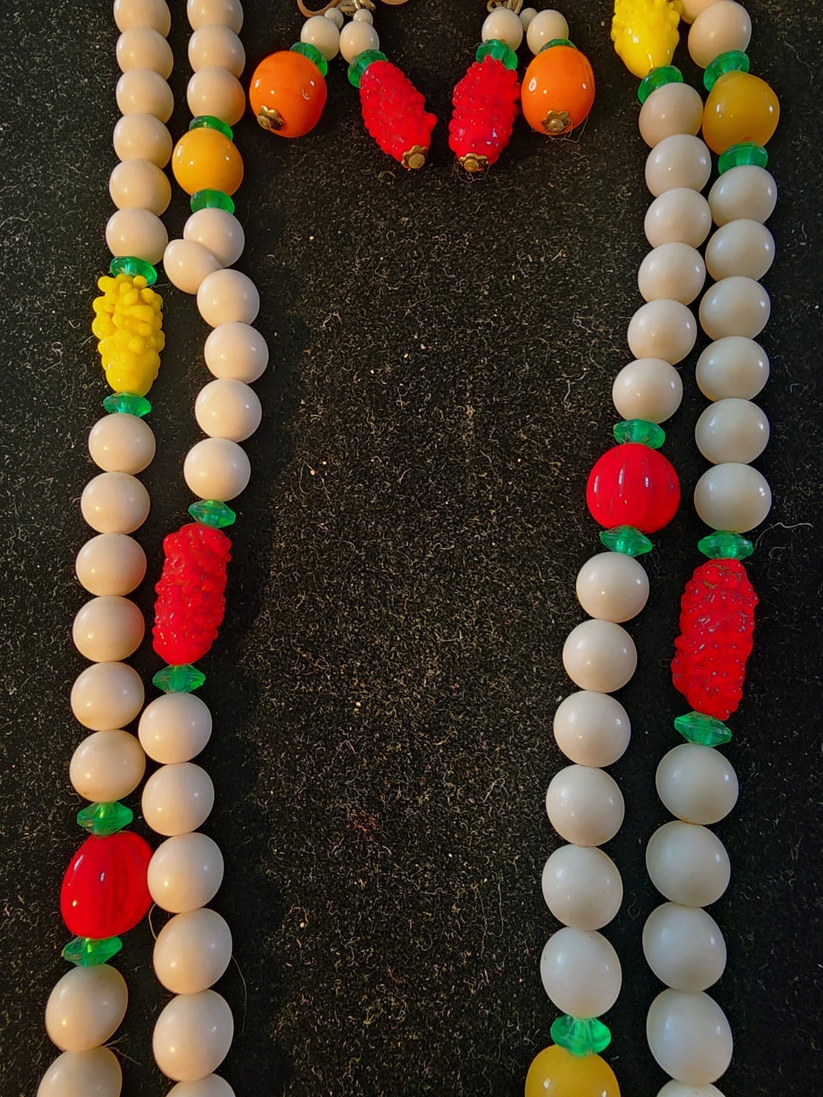Fruit Salad Vintage Necklace & Earrings Tutti Fruity, 50/60s Mixed Material