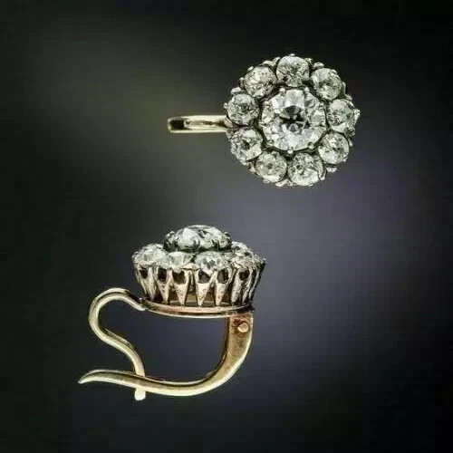Art Deco Style Lab Created Diamond Flower Drop Dangle 14K Yellow Gold FN Earring