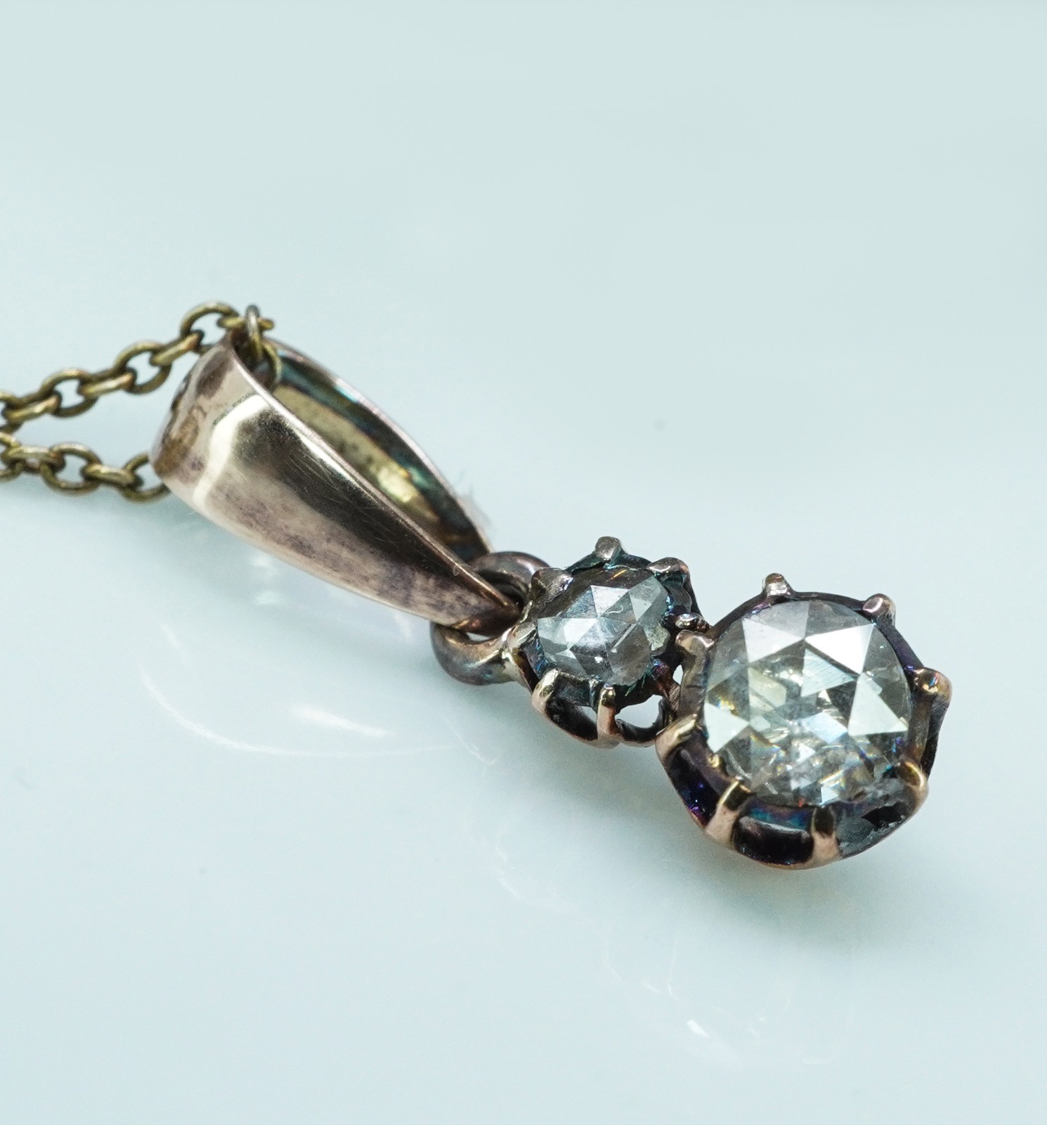 Georgian Antique Rose cut Diamond Pendant Charm 14K Gold Silver