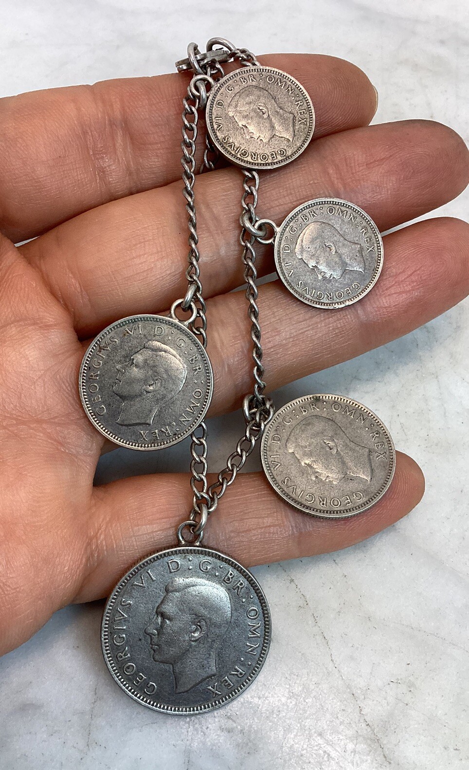 Vintage Sterling Silver Great Britain King George VI Coin Bracelet
