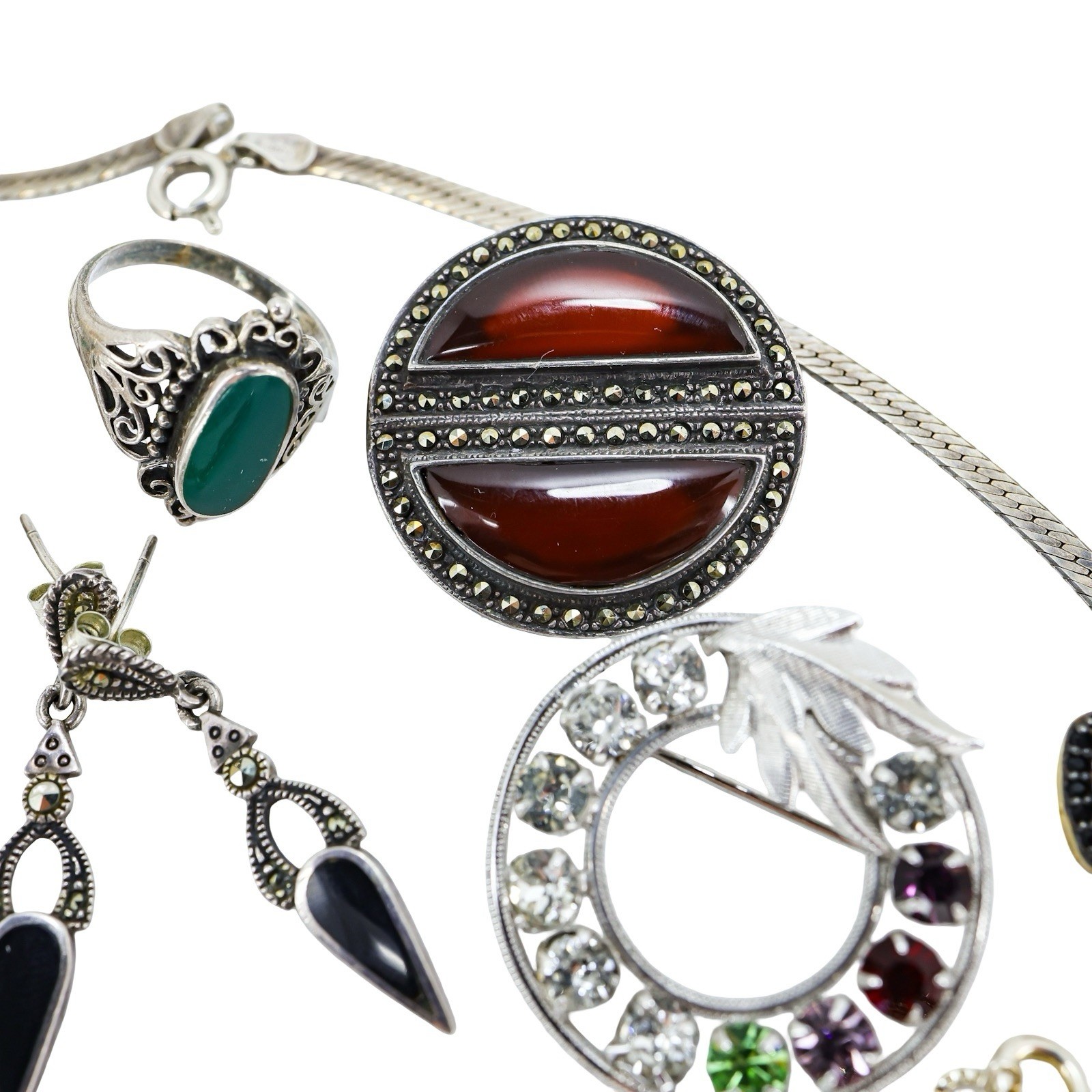 Lot 15pc WEARABLE Sterling Silver Jewelry Necklaces Earrings Art Deco Etc
