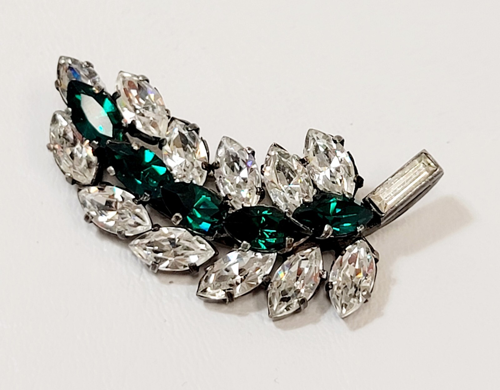 Vtg French Roger Jean Pierre Clear Rhinestone Japanned Brooch Trombone Clasp