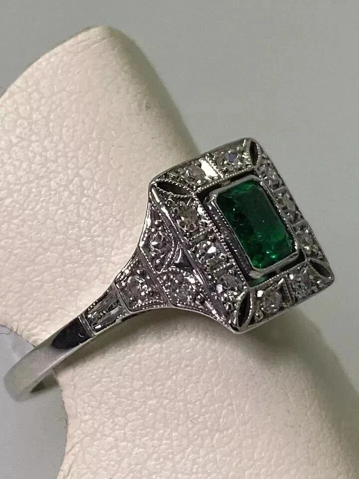 Share 4Ct Art Deco Style Green Lab Created Emerald Anniversary 14K White Gold FN