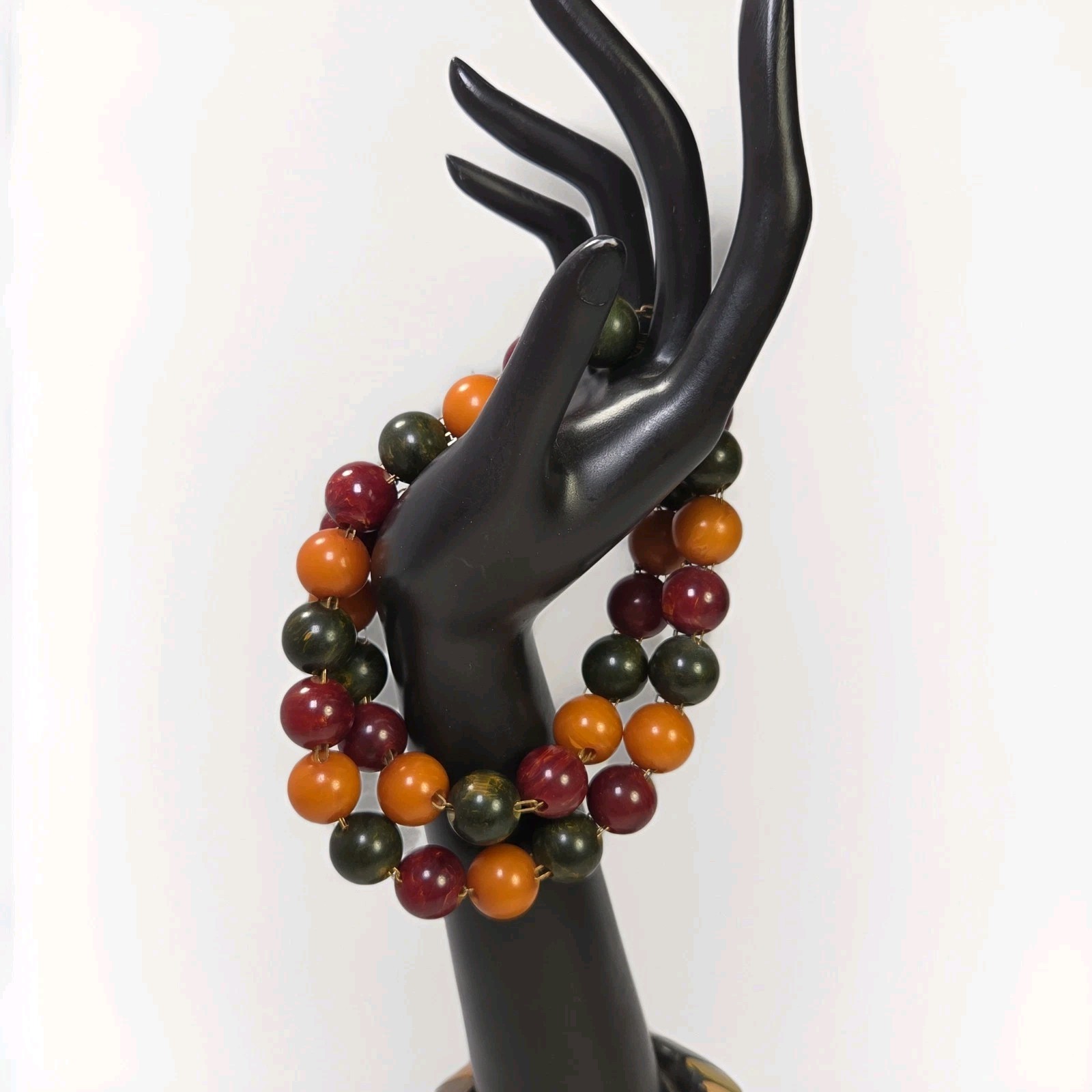 Vintage Butterscotch Spinach Green Cherry Red Bakelite Catalin Beaded Necklace