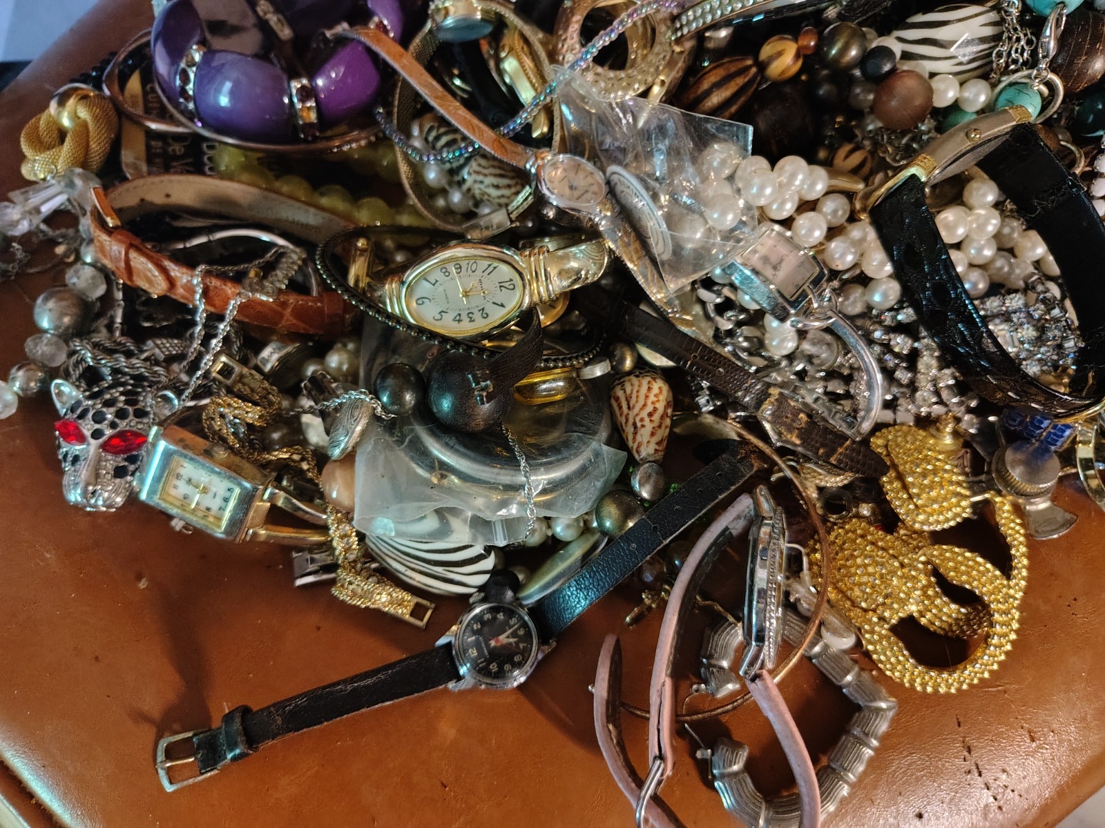 Huge Lot Of Estate Jewelry Watches, Necklaces, Bracelets, Pins, Mixed Vintag