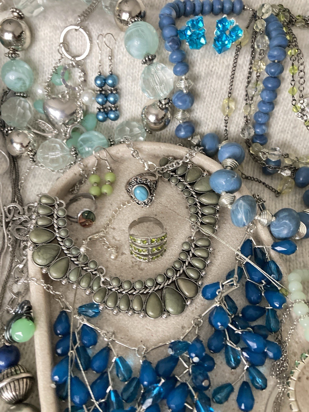 Vintage & Modern Costume Jewelry Lot Curated Collection ALL WEARABLE Blues