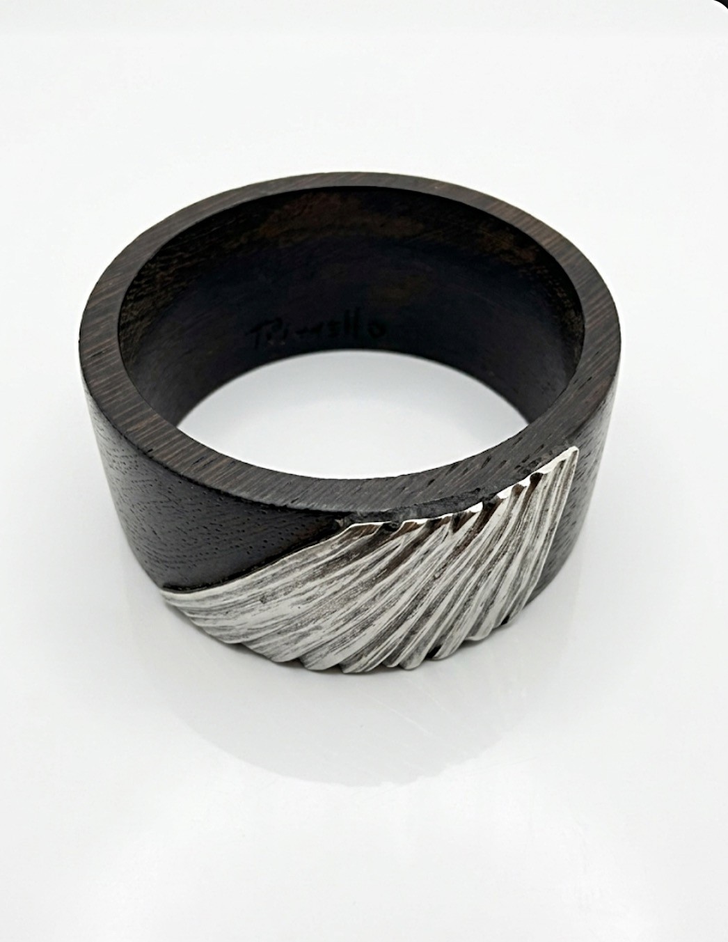 Signed Piazello Artisan Studio Bangle – Exotic Wenge Wood & 316L Surgical Stainl