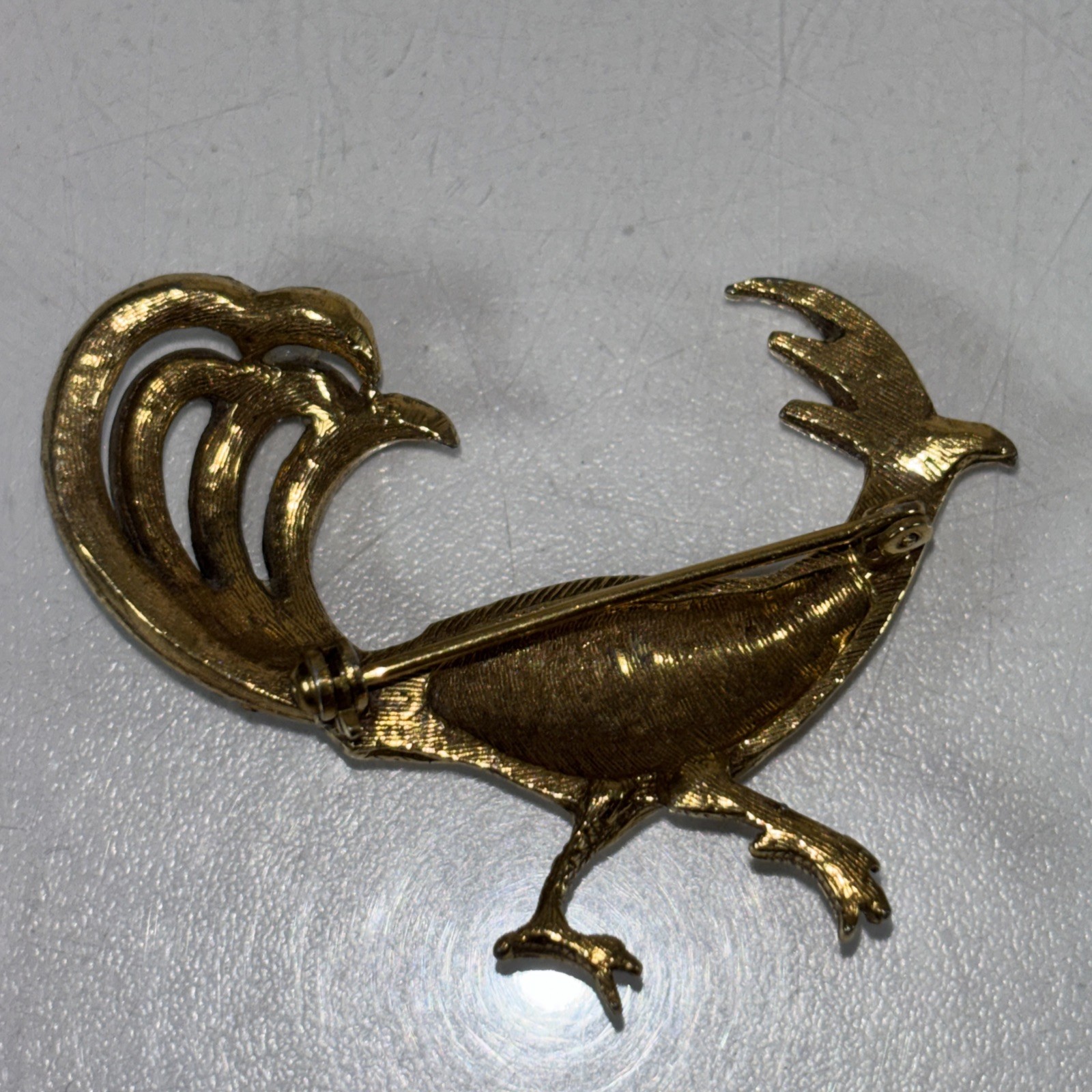 Gold Tone Peacock Bird Pin Brooch