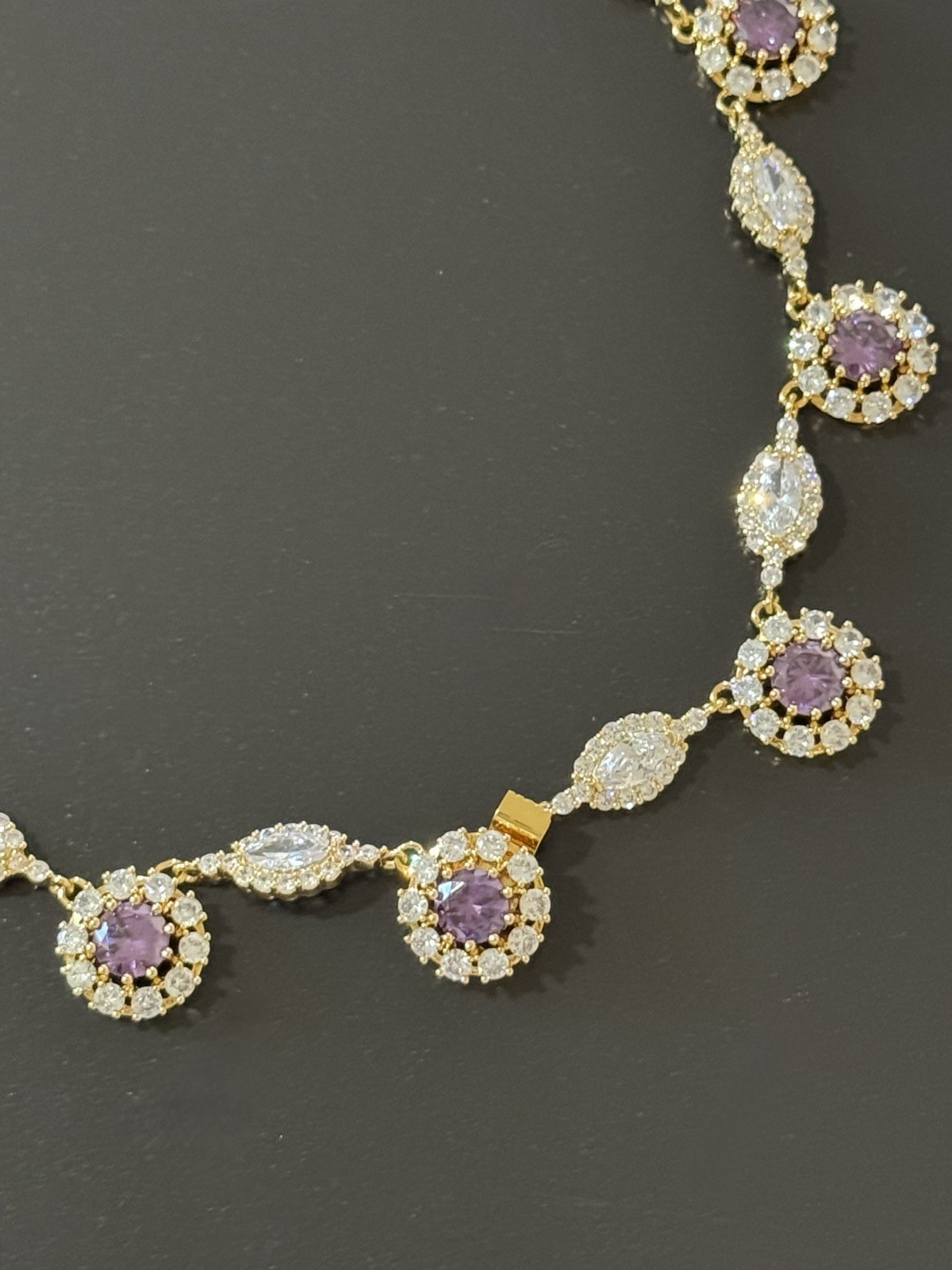 Ciner Signed Purple & Clear Crystal Rhinestone Drop Necklace 1960s