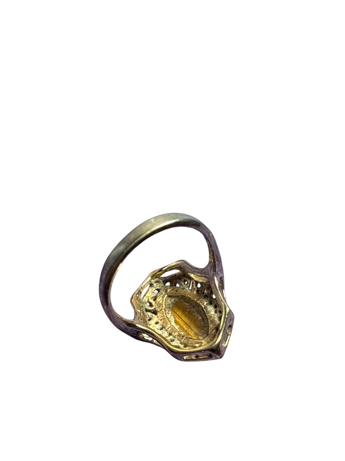 Vintage Goldtone Filigree Tiger’s Eye Ring Size 5 A Lot of Wear on Back of Band
