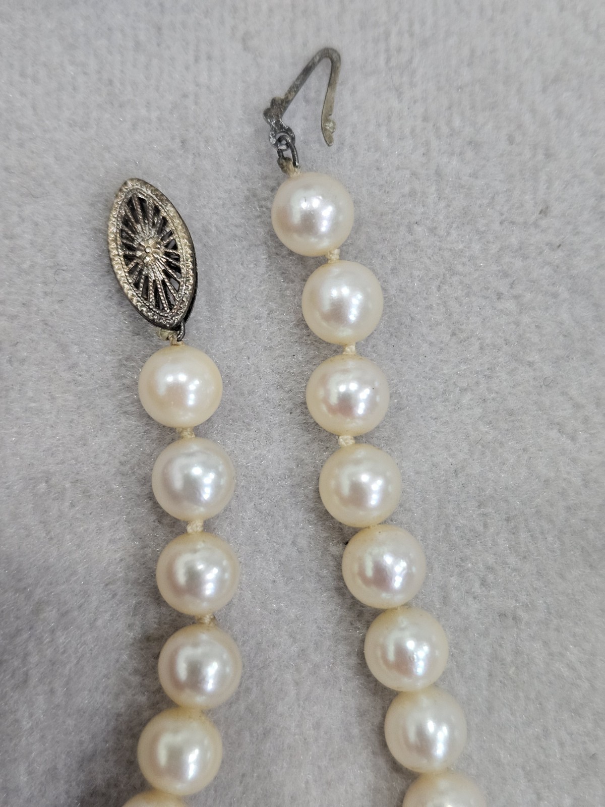 15” Japanese Cultured Akoya Pearl Necklace 14k White Gold clasp 6.4mm Stamp M