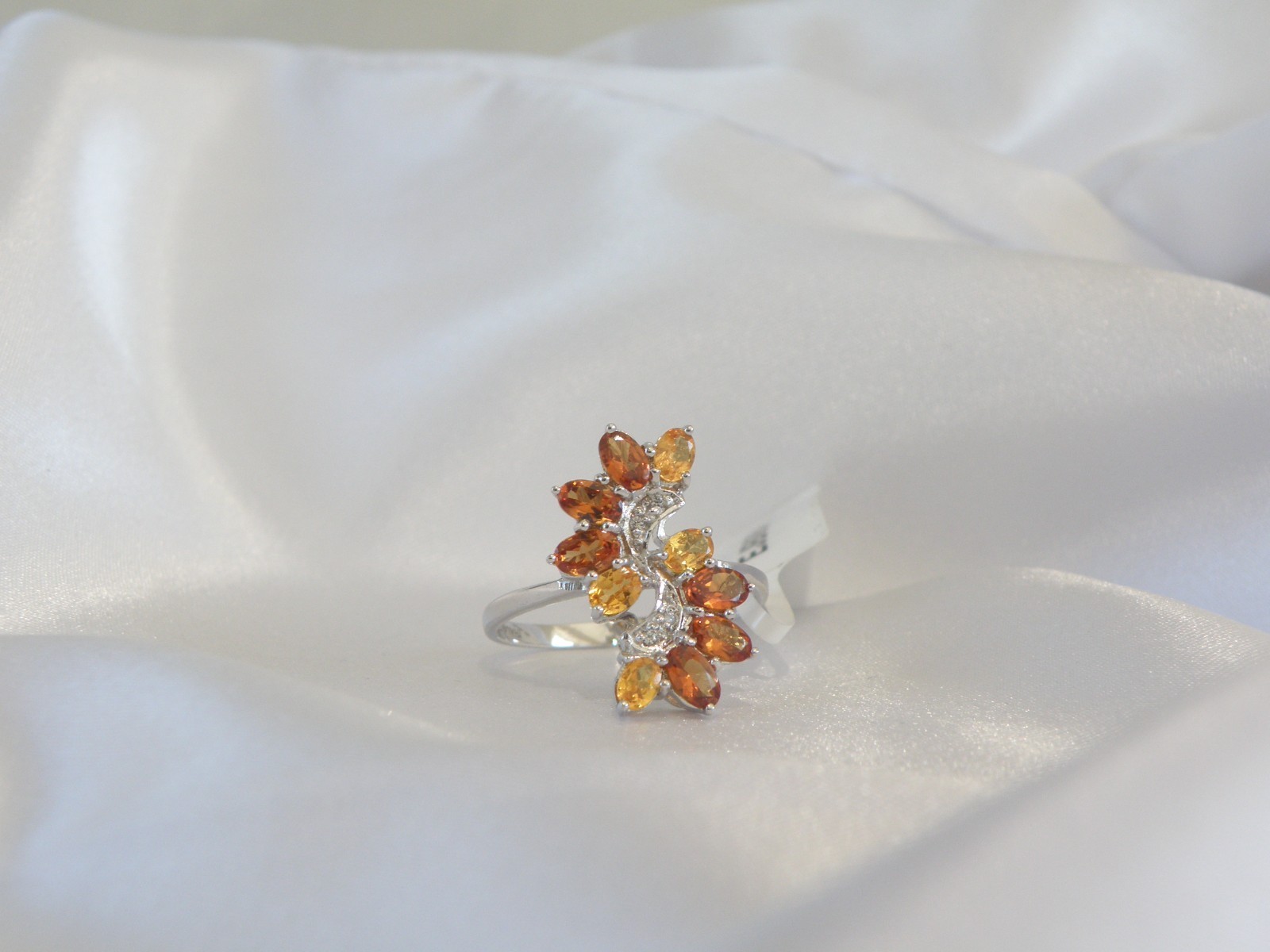 Designer Sterling Silver 925 Natural Mandarin Orange Garnet Ring Size 10