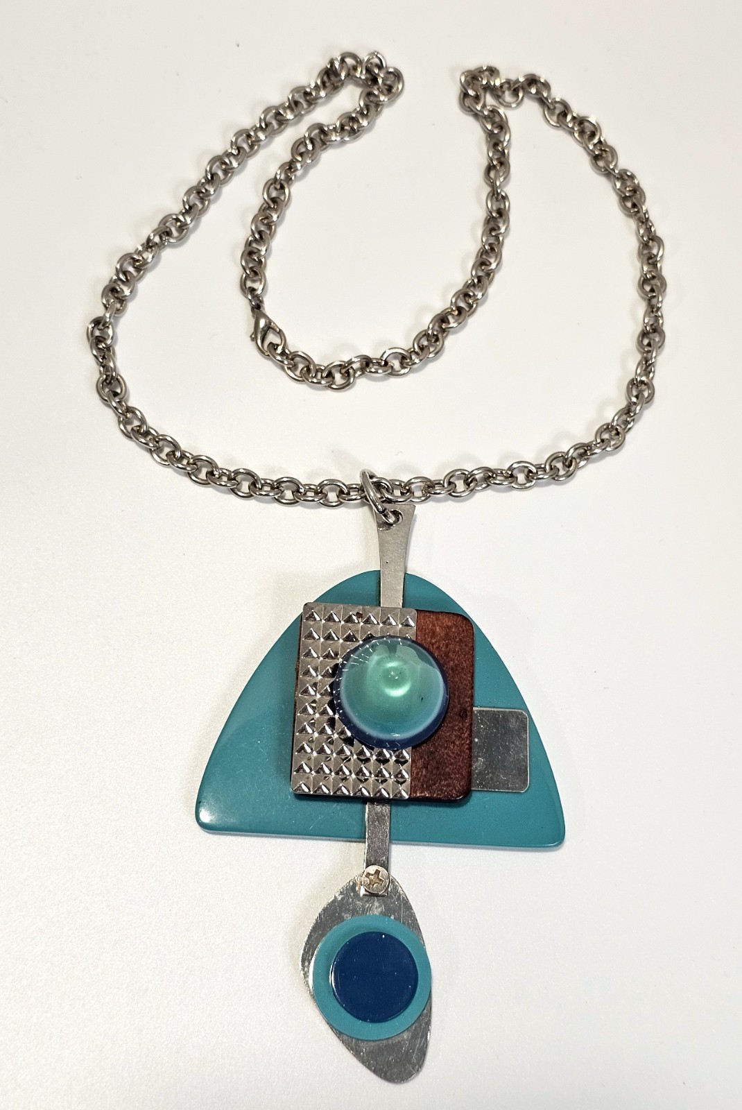 Modernist Abstract artisan pendant necklace turquoise color