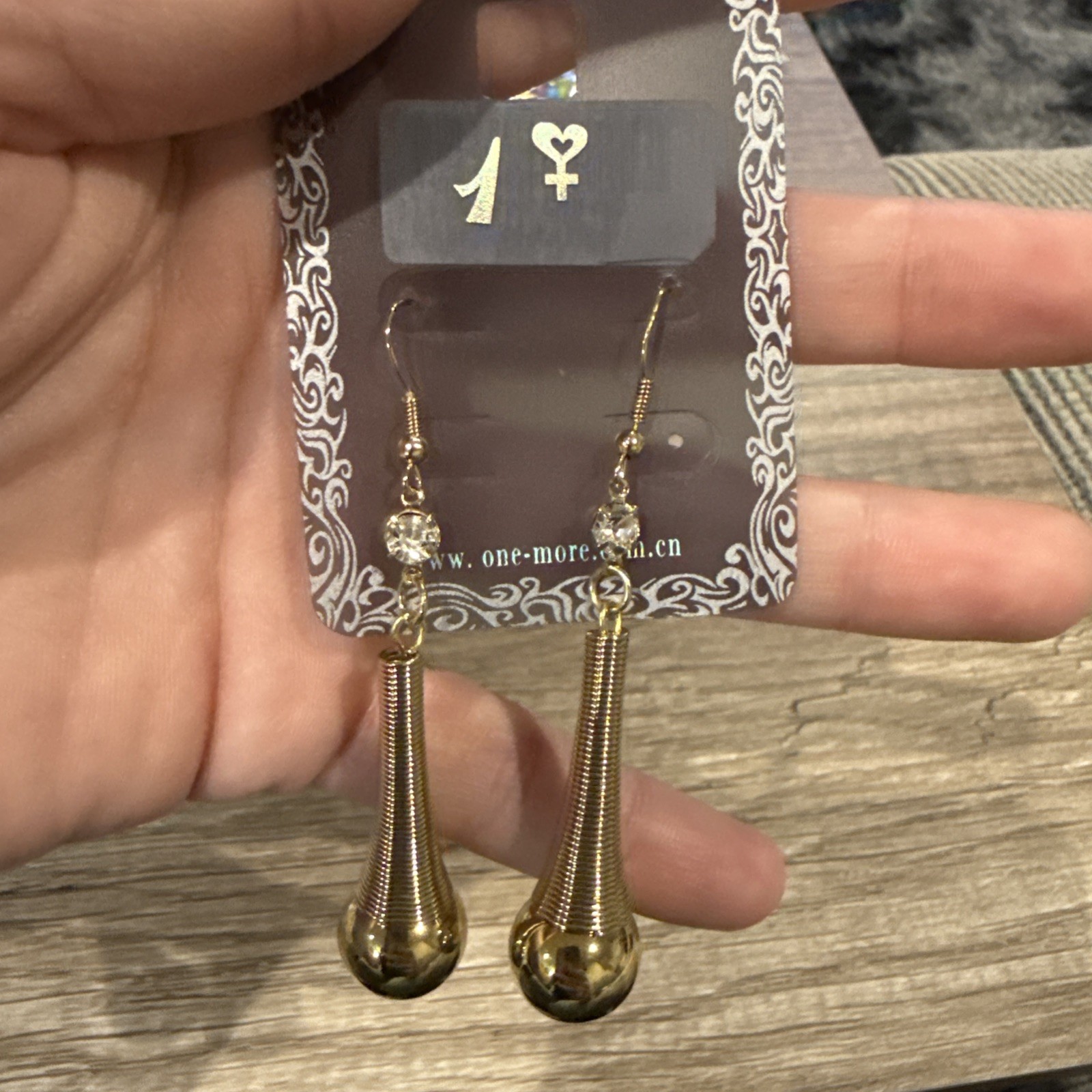 2.75” Long Gold Tone Dangle Drop Double Teardrop Diamond Hook Pierced Earrings