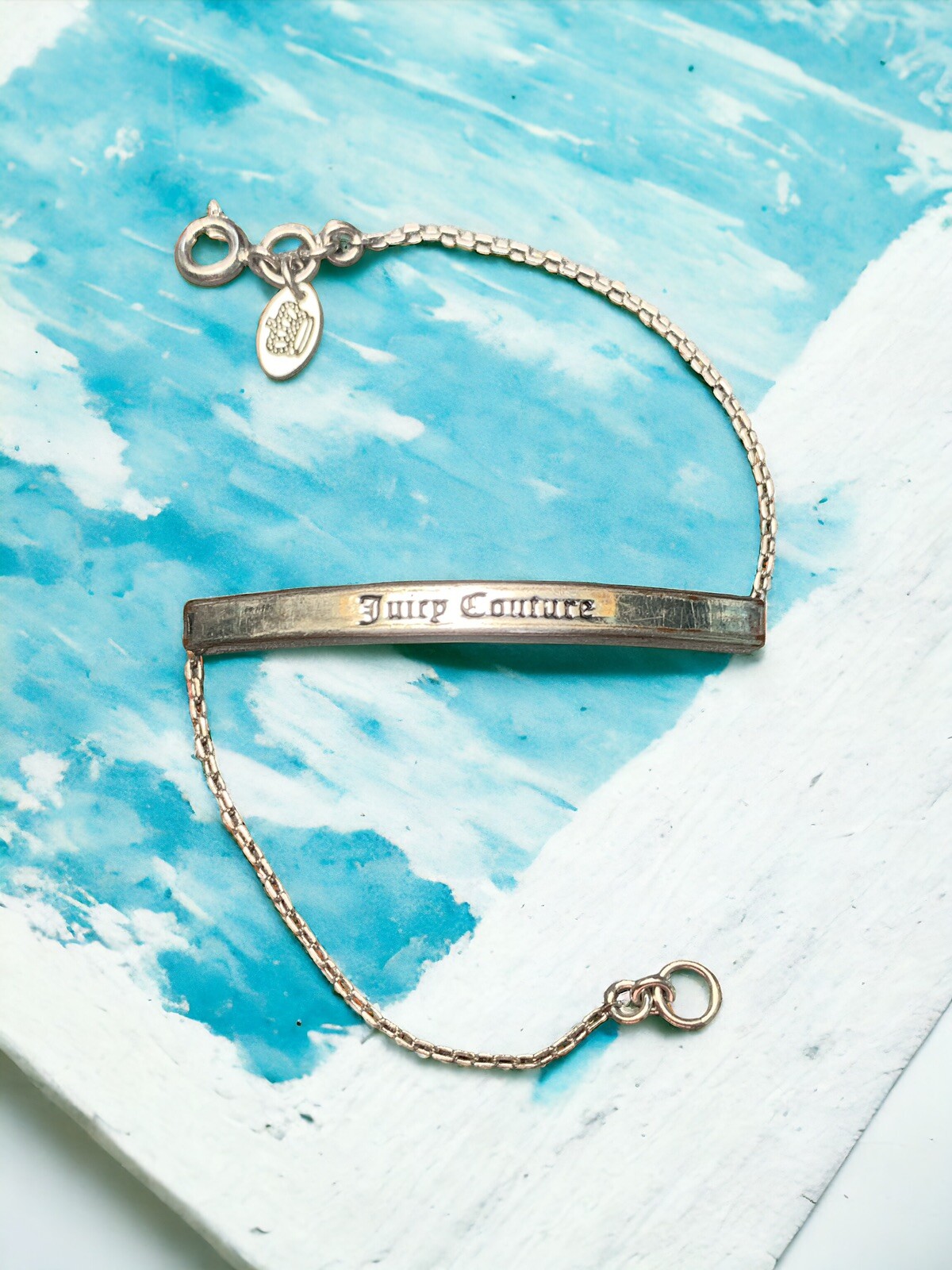 Vintage Juicy Couture Delicate Silver Tone ID BRACELET 7”