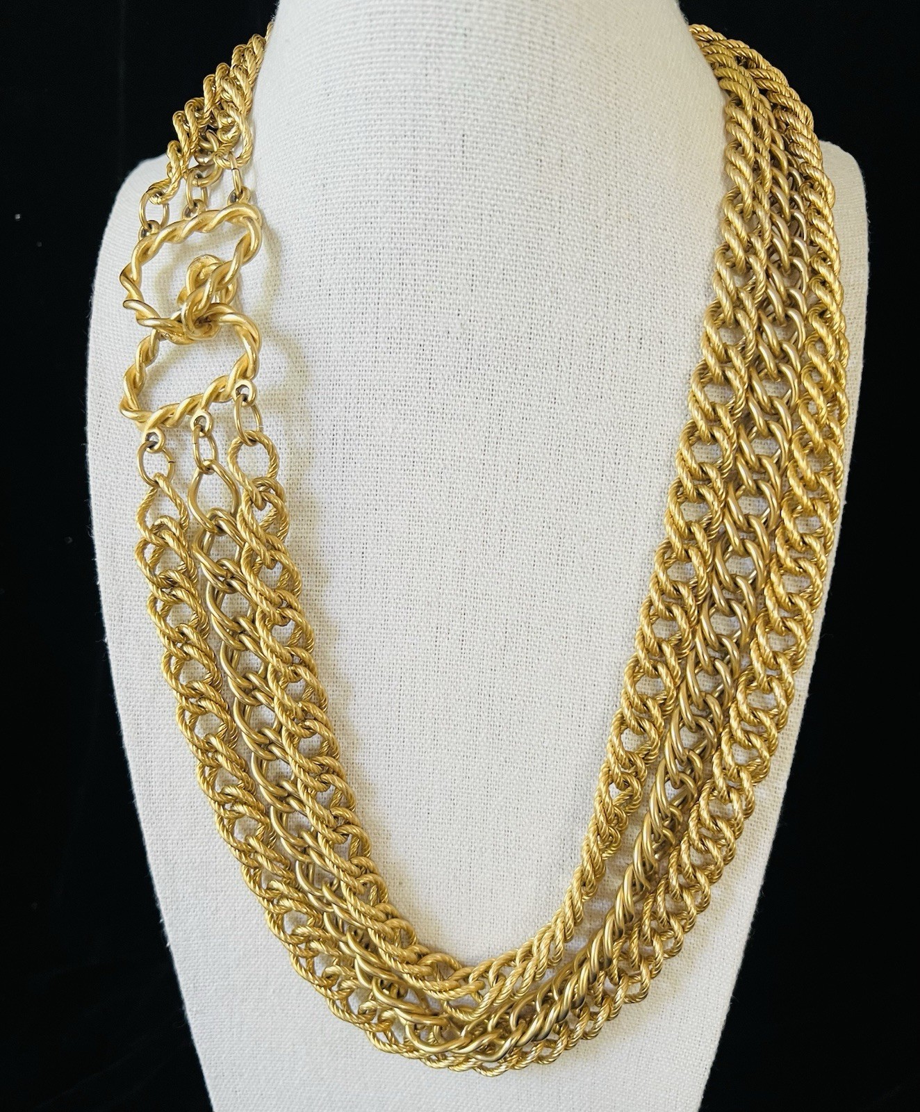 Vintage Unsigned Gold Tone 21 In Multi Chain Couture Runway Statement Necklace