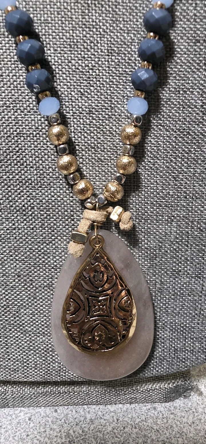 Carol Dauplaise Combination Of Materials. Goldtone Faux Suede With Teardrop…