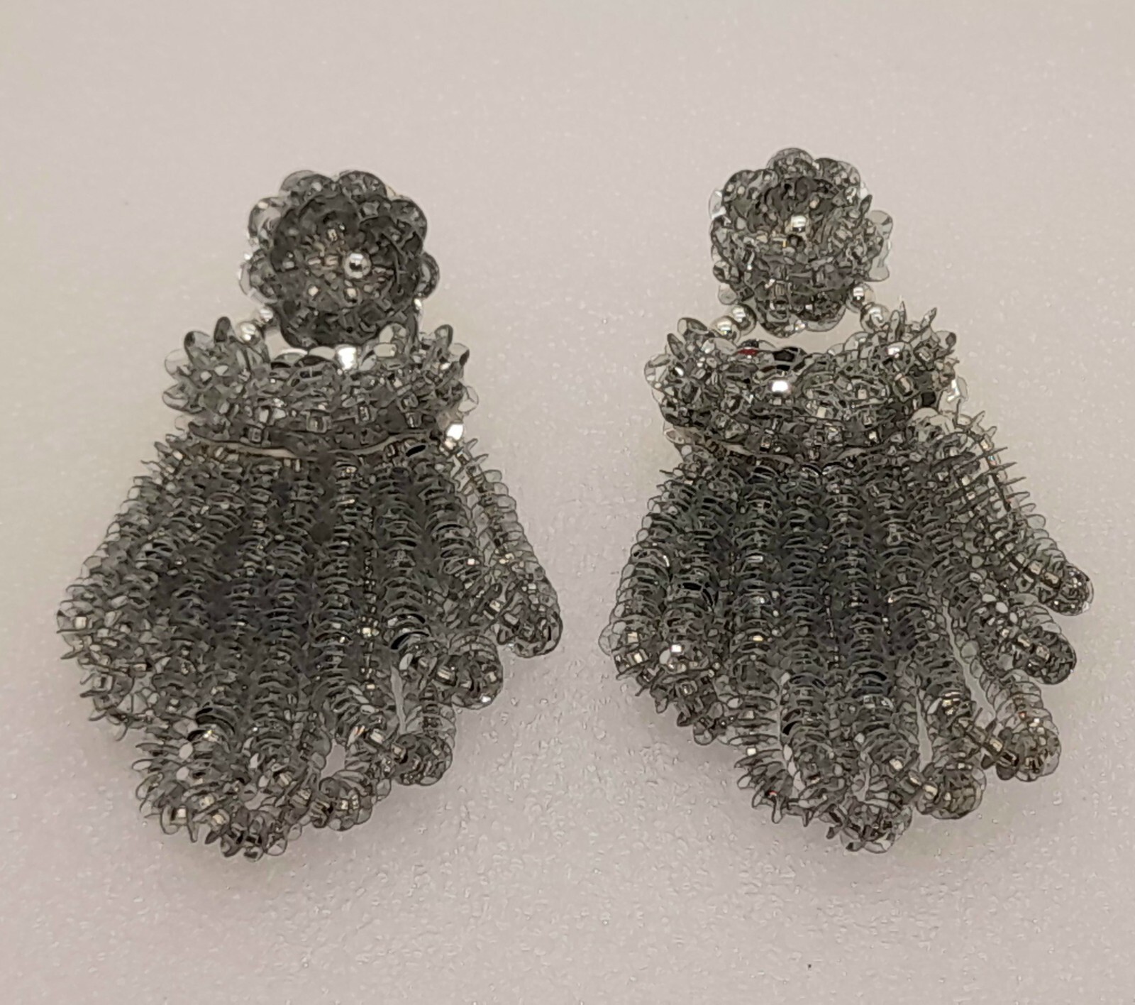 E304 Vintage long Handmade silver seed beaded sequins clip Drop fashion earrings