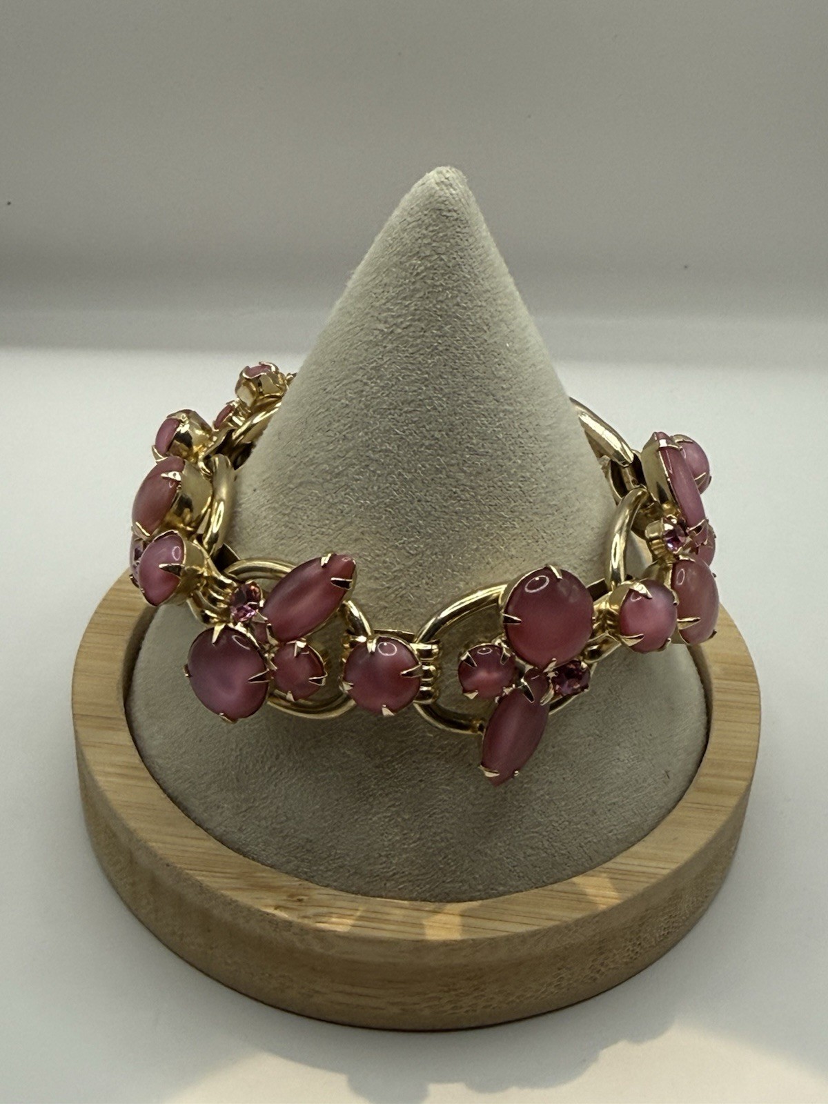 Vntg. Juliana D & E Pink Moonglow Rhinestone Bracelet & Earring Set 5-Link 6.5”