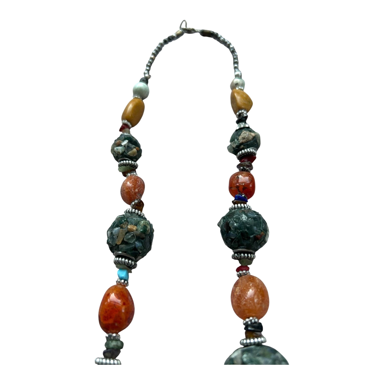 Vintage Chunky Mosaic Stone Beaded Necklace Multicolor Boho Statement Artisan