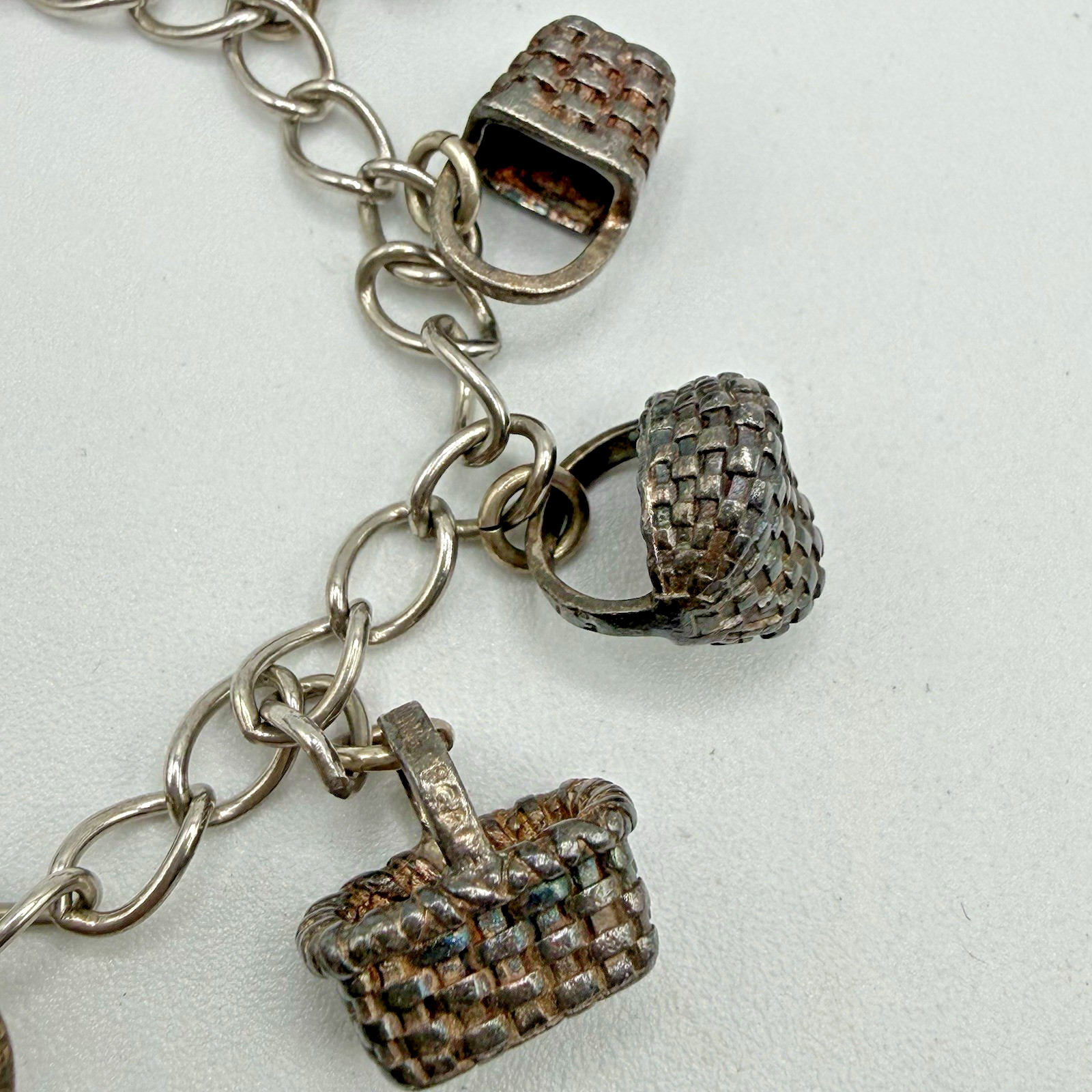 Estate Vtg BCB BROWN COUNTY BASKETS Sterling Silver Basket Charm Bracelet – 7.5″