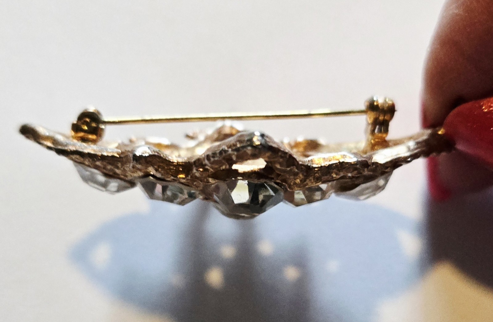 Vintage SparklyRhinestone Cluster Brooch Gold-Tone Diamond-Shape Pendant and Pin