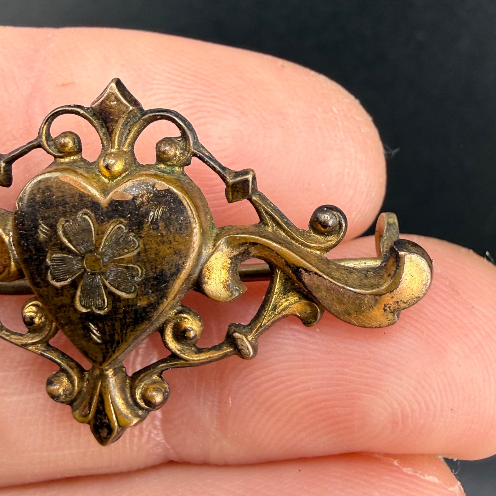 Vintage Victorian Pocket Watch Chain Brooch Gold Filled Heart