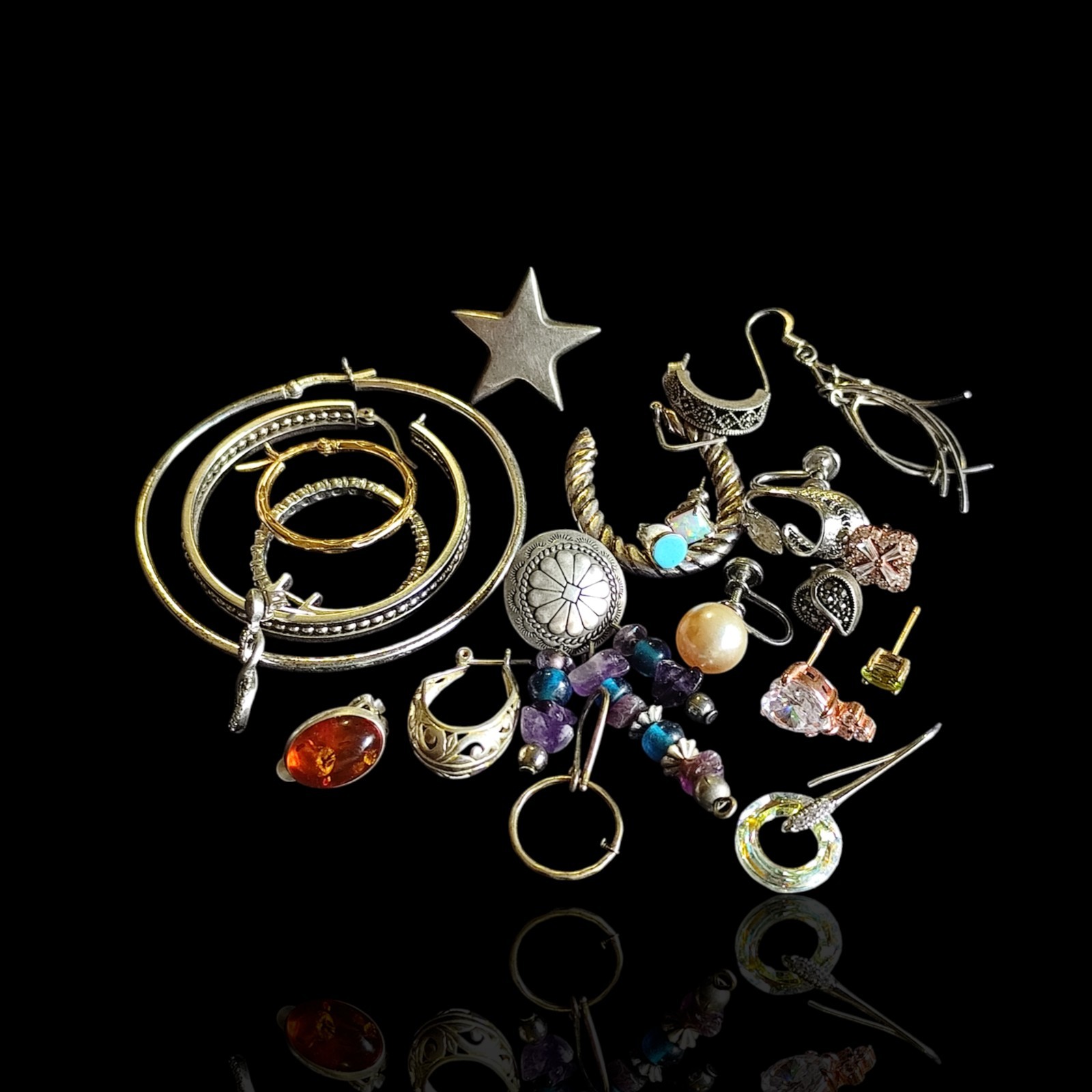 Vintage To Mod Sterling Silver Single Earring Lot Unknown Weight Not Scrap