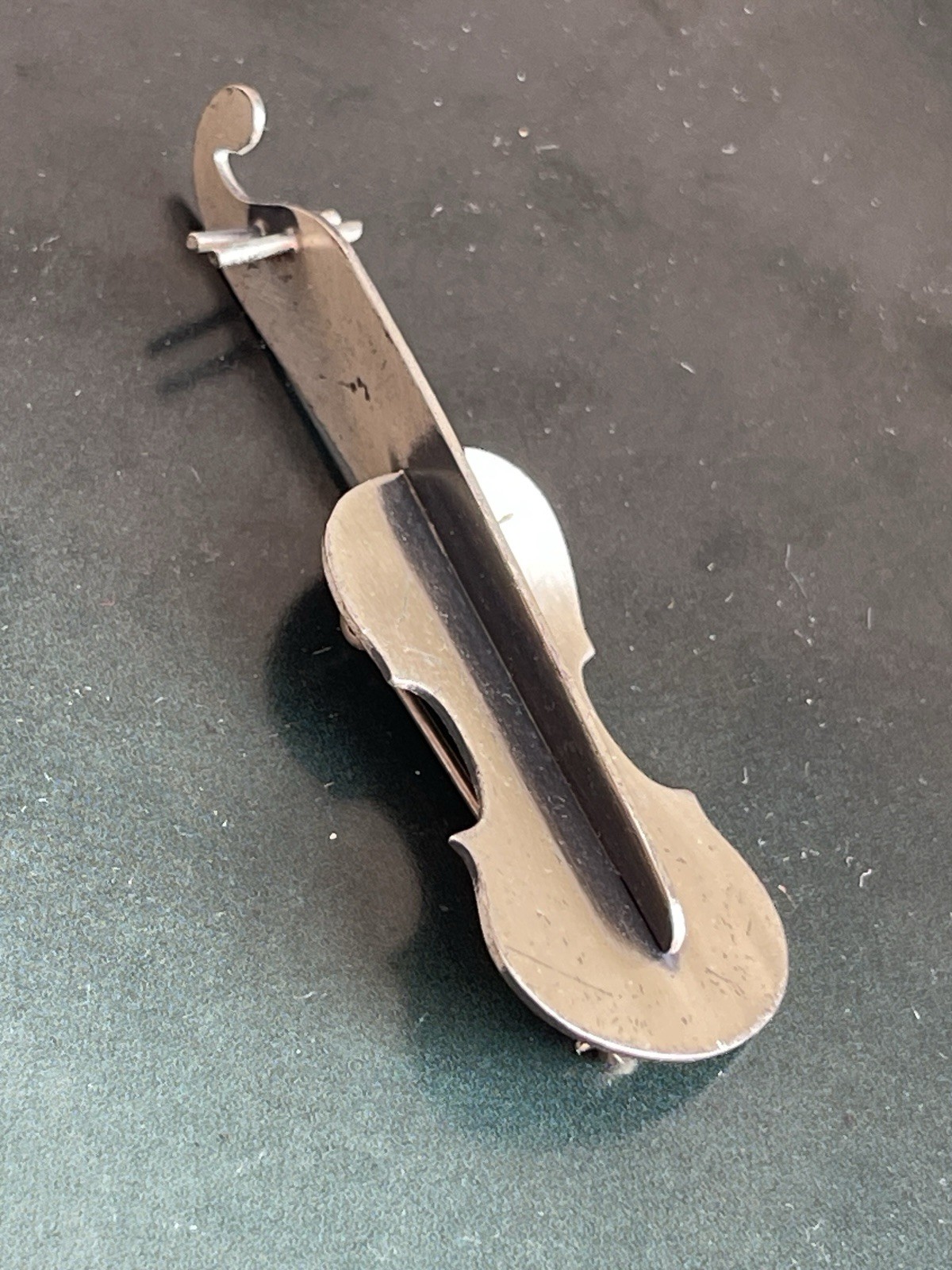Vintage Beau Signed Sterling Silver Violin Brooch Pin Musical Instrument