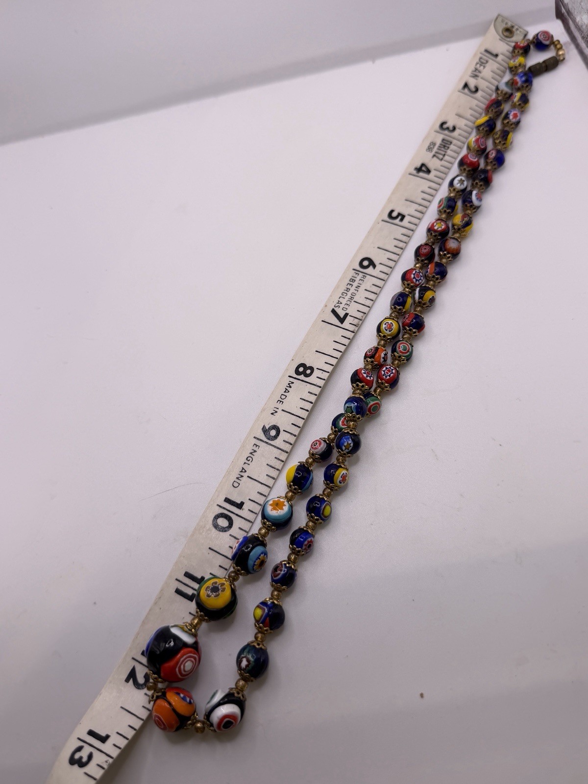 Vtg Italy Venetian Murano Millefiori Knotted Graduated Glass Bead Necklace 25 In