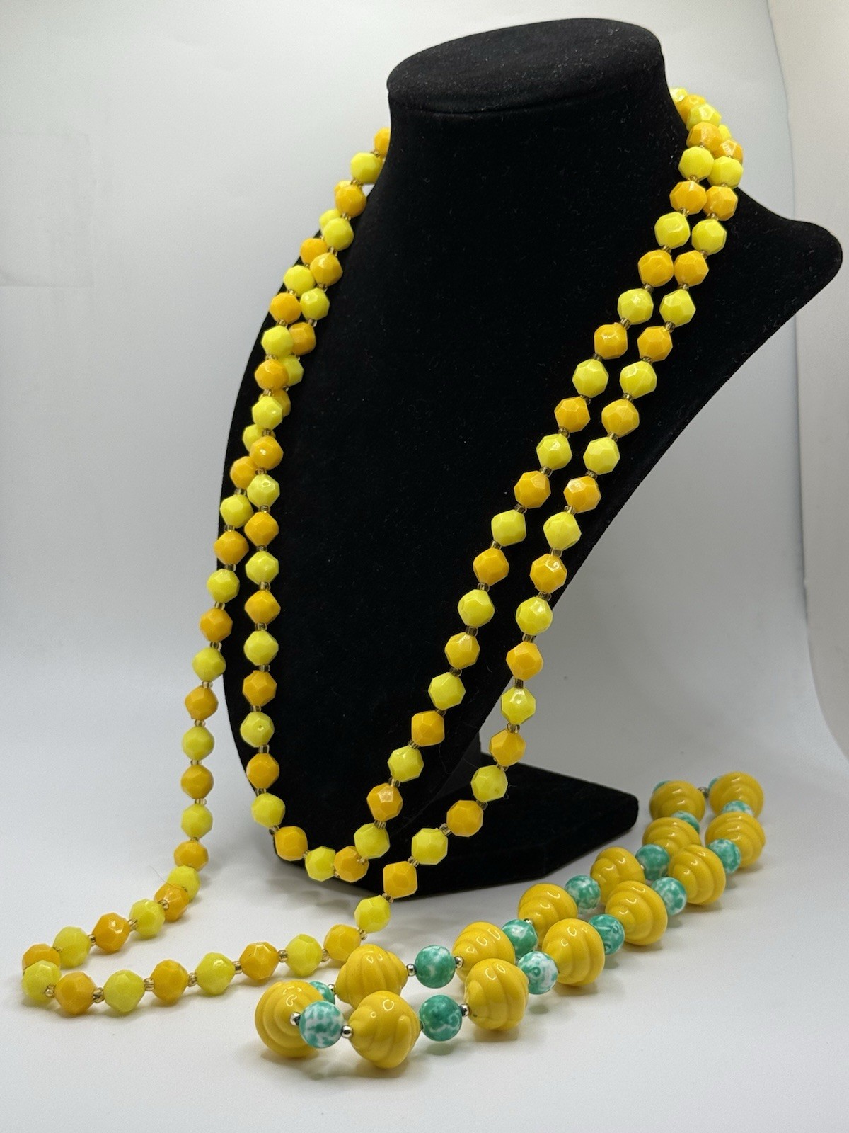 Vintage Yellow Green Acrylic Necklaces Lot of 2 Resin Long and Short Hong Kong