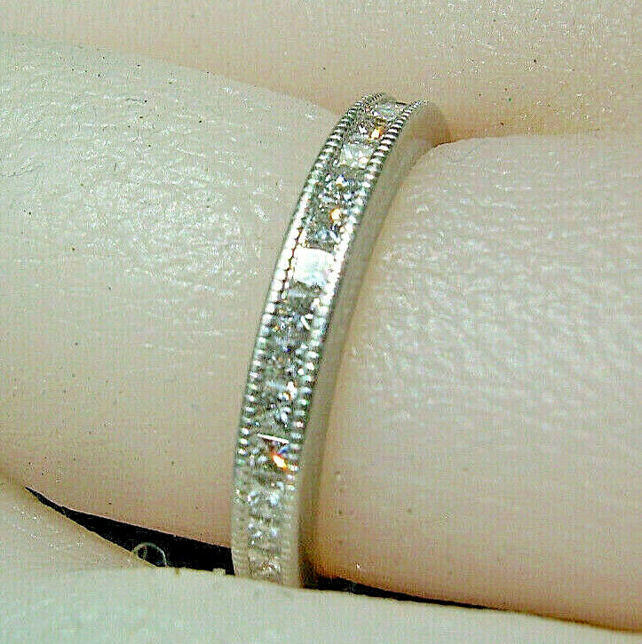 EARTH MINED DIAMOND DECO Wedding Band Vintage Style SOLID PLATINUM Eternity Ring