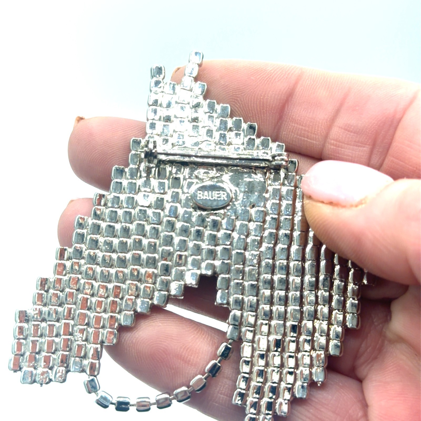 Vintage BAUER Signed Mesh Rhinestone Horse Head Brooch – Sparkling Statement Pin