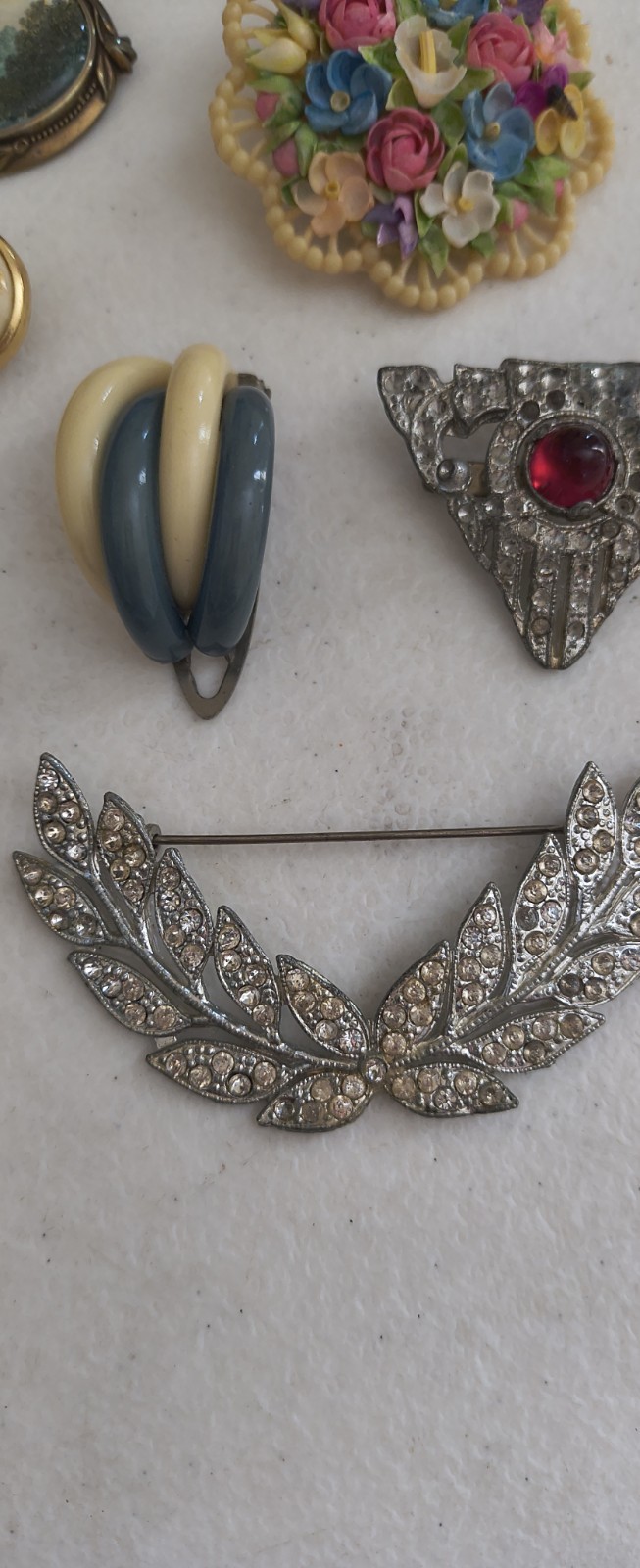 Vintage & Antique Deco Brooch Variety Craft Lot Pot Metal Celluloid Rhinestone