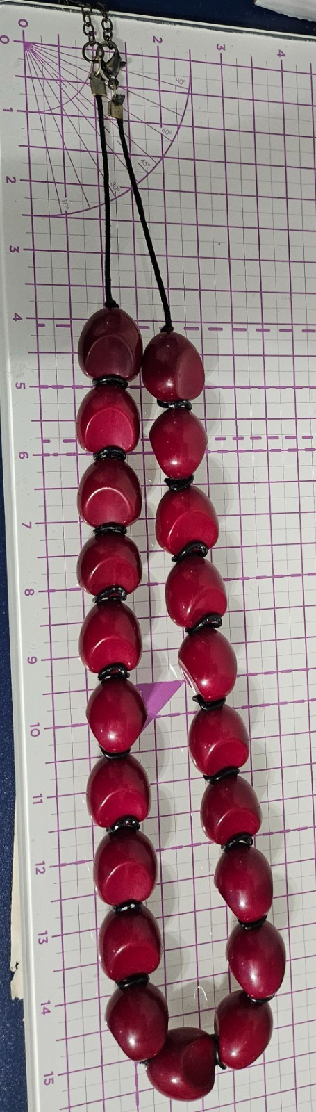 Vintage Large Statement Red Fancy Cut Bead Necklace 30″ Adjustable Good weight