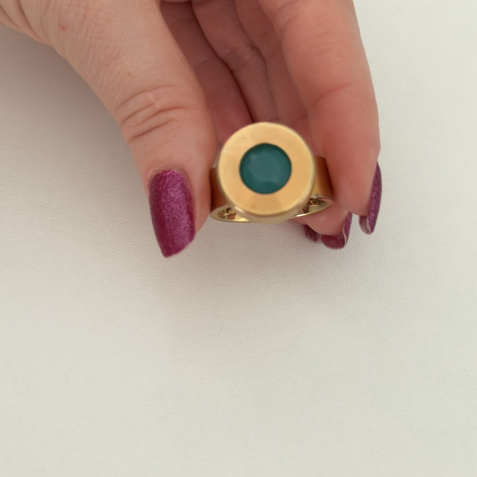 Ladies Blue Apatite Quartz Gold Plated Stainless Steel Chunky Band Ring Size 10