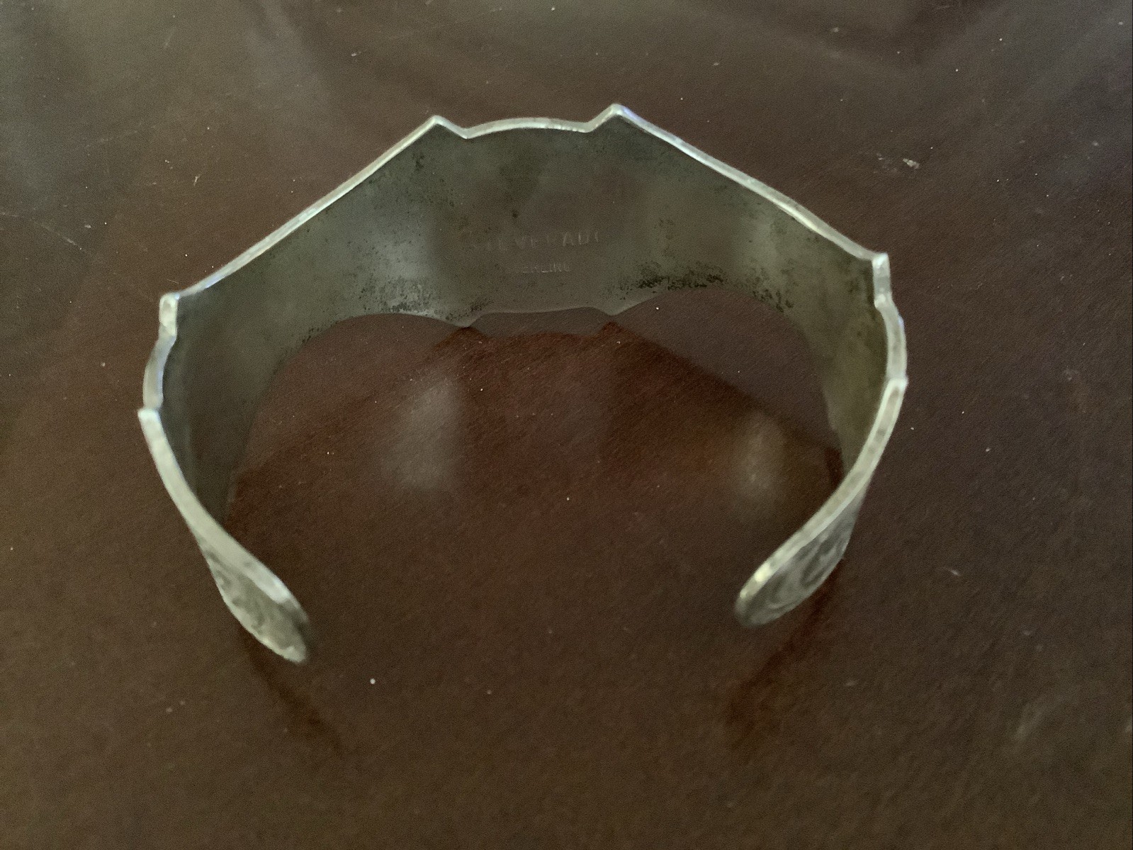 Vintage Tribal Sterling Silver Bangle with Green Rosette