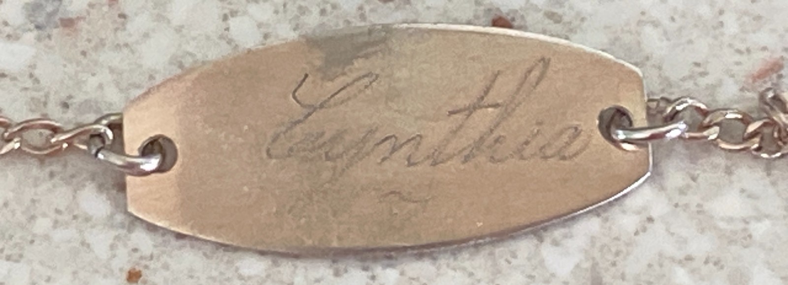 Vintage Cynthia ID Identity Bracelet Sterling Silver Engraved Petite 6″ Long