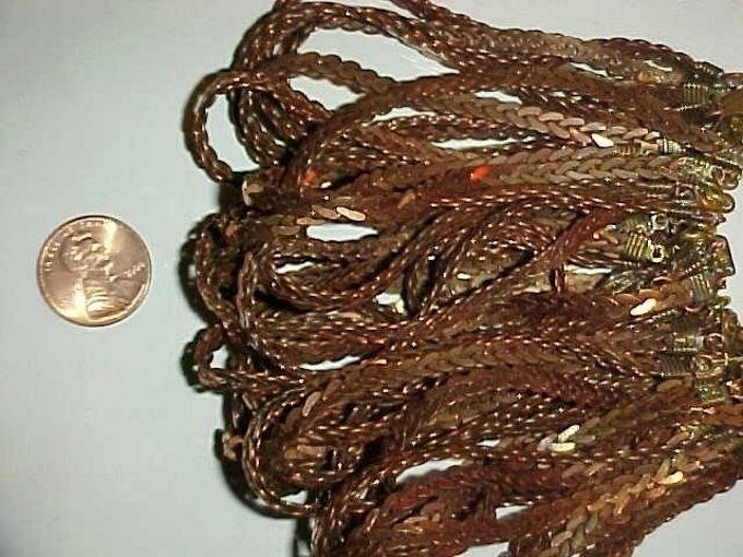 2 VINTAGE ROSE BRASS SERPENTINE CHAIN 4mm. WIDE 7.5 INCH BRACELETS N54