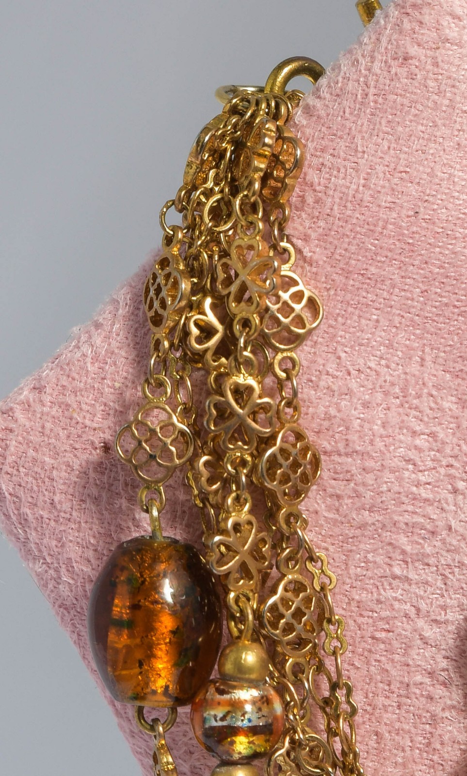 Vintage brass toned 7 strand toggle bracelet with Venetian foil type beading