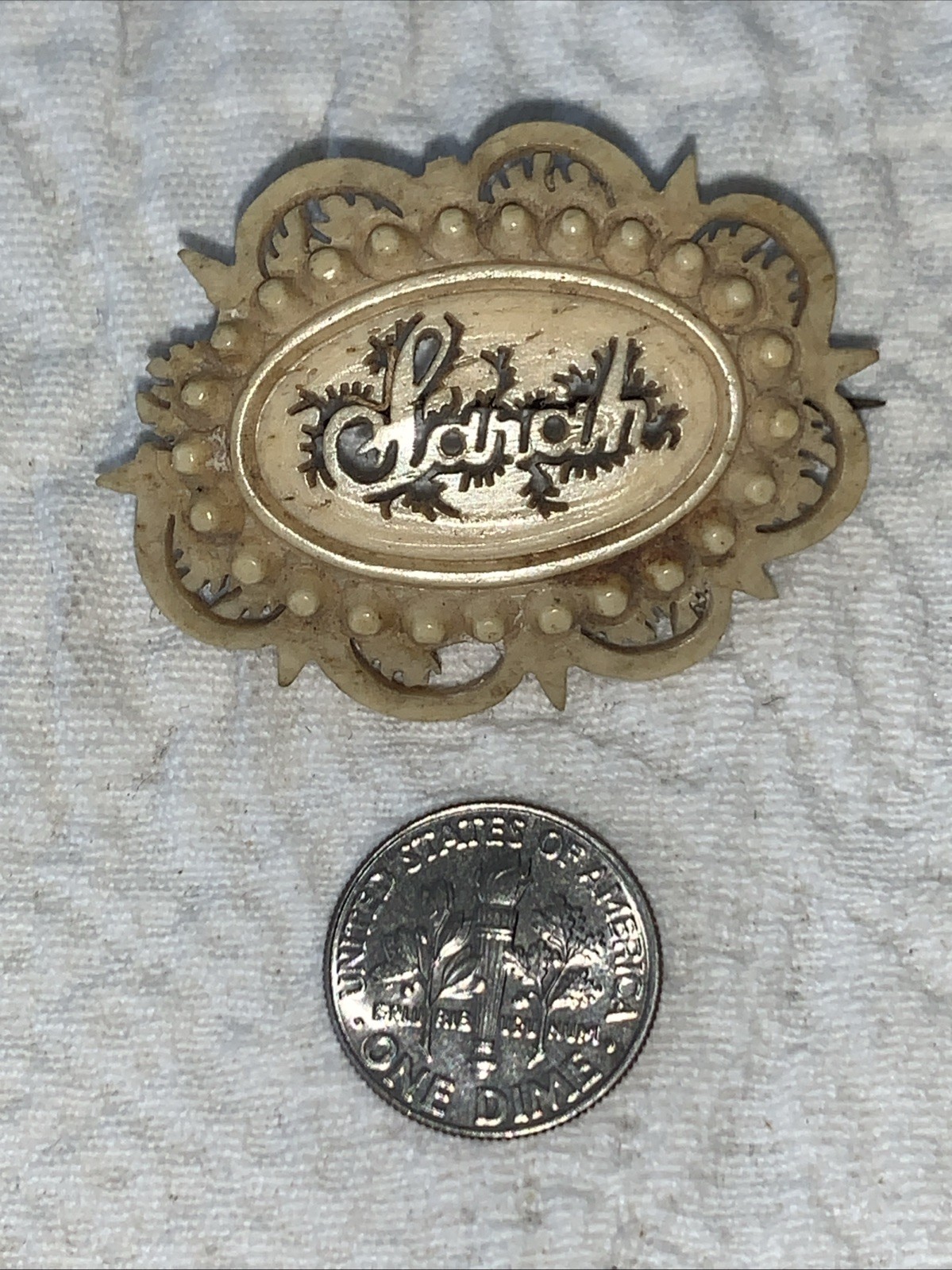 Antique Victorian Hand Carved Bovine Bone name brooch Pin – Sarah